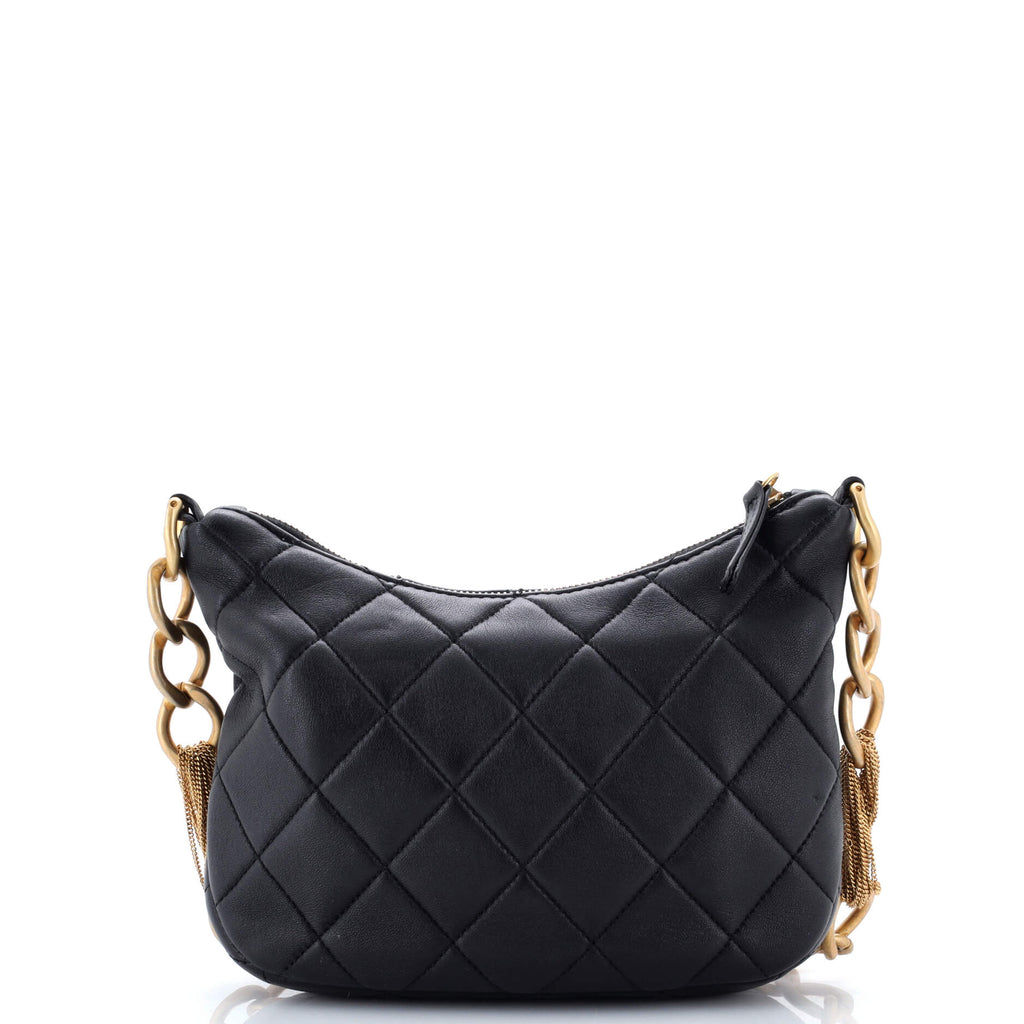 CC Mixed Chain Link Zip Hobo Quilted Lambskin