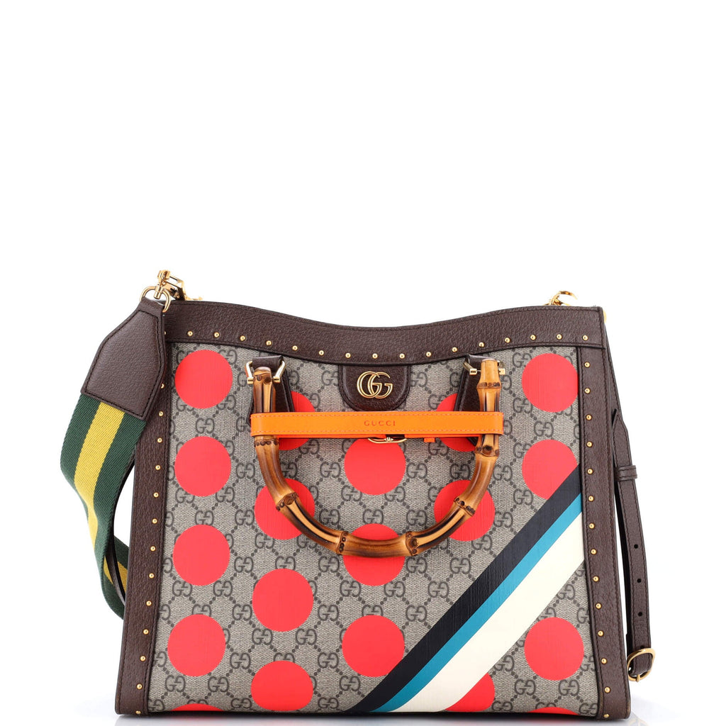 Diana NM Bamboo Handle Tote Printed GG Coated Canvas and Studded Leather Medium
