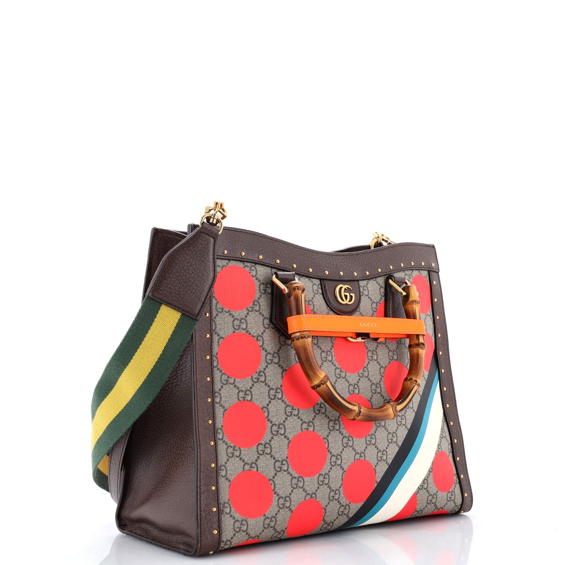 Diana NM Bamboo Handle Tote Printed GG Coated Canvas and Studded Leather Medium