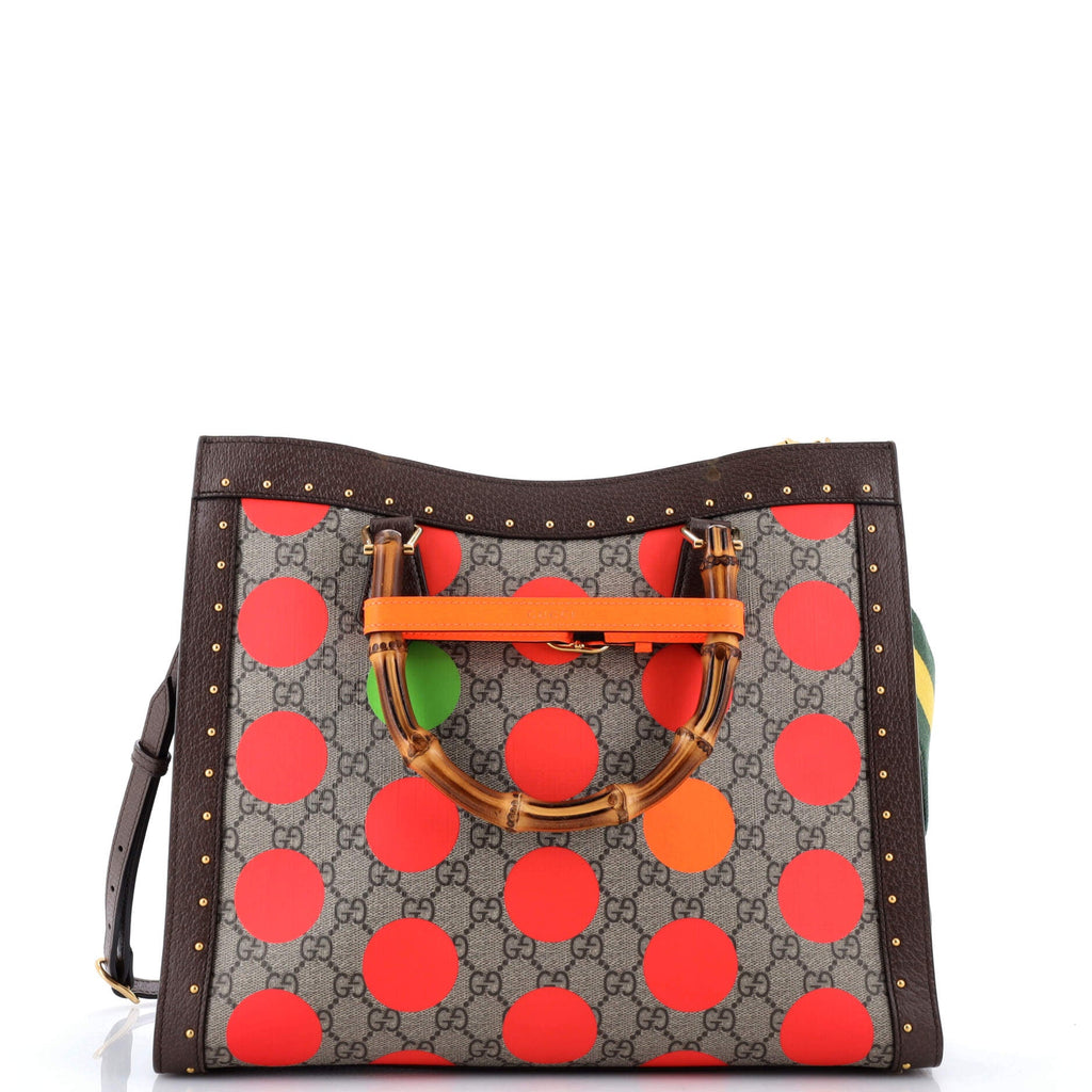 Diana NM Bamboo Handle Tote Printed GG Coated Canvas and Studded Leather Medium