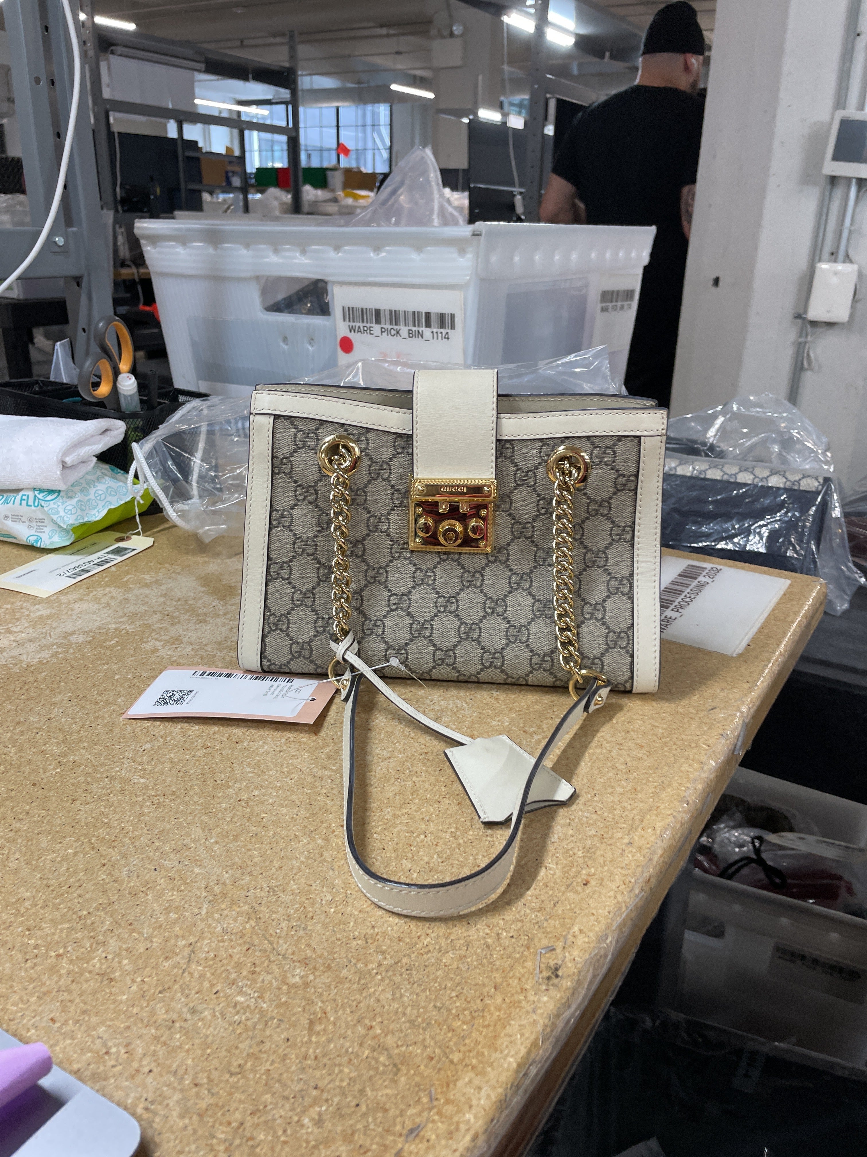 Padlock Chain Tote GG Coated Canvas with Leather Small