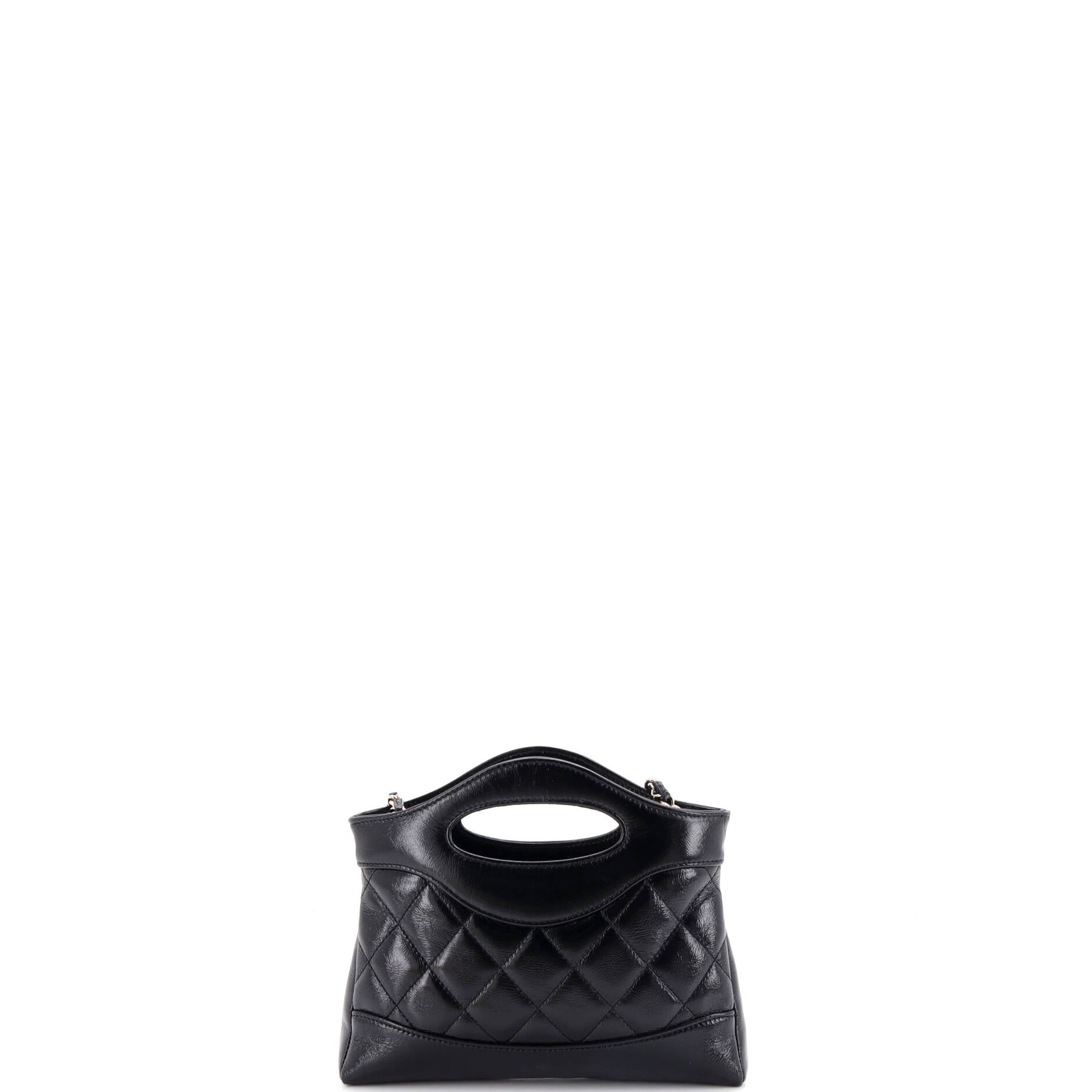 31 Shopping Bag Clutch with Chain Quilted Shiny Crumpled Calfskin Small
