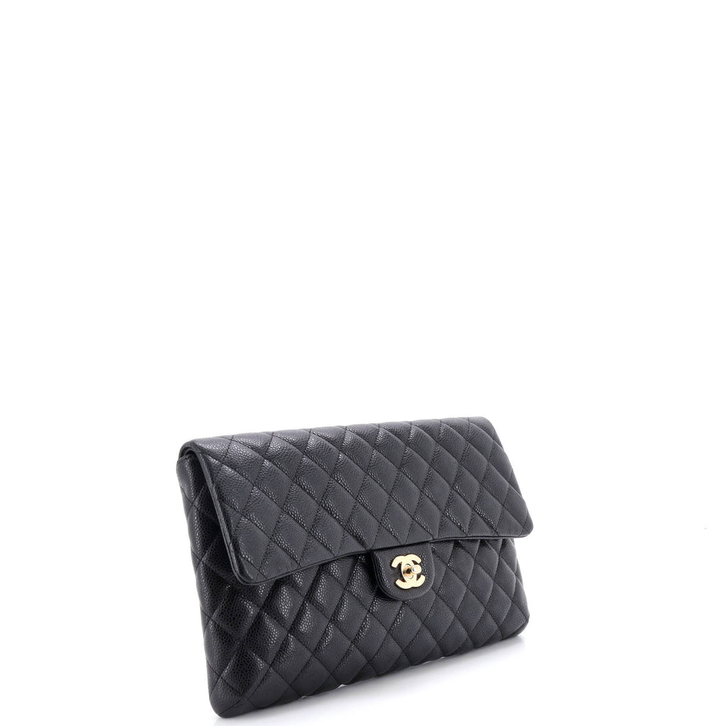 Classic Flap Clutch Quilted Caviar