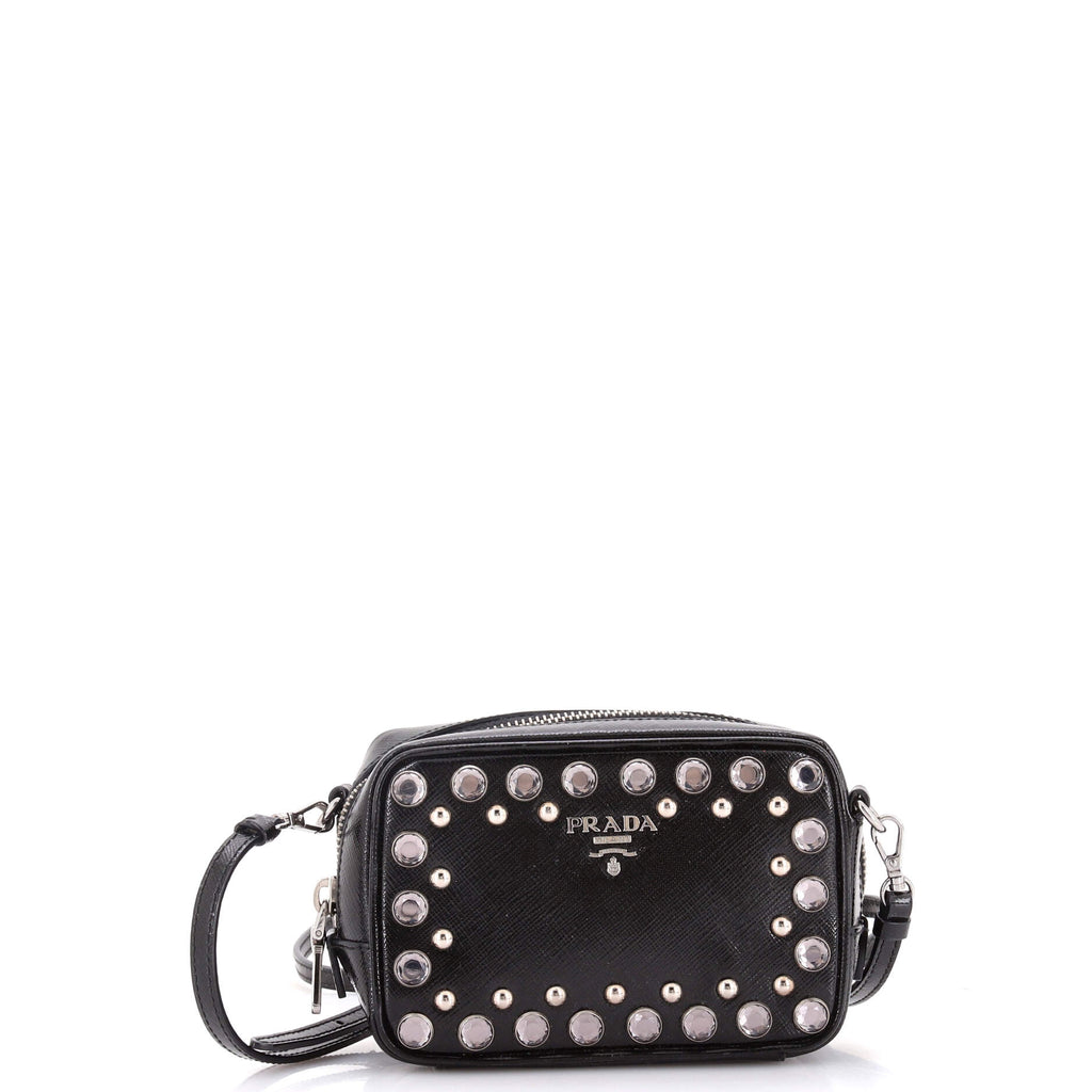 Zip Crossbody Bag Studded Vernice Saffiano Leather Mini