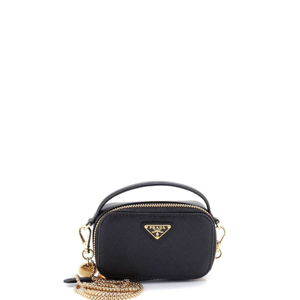 Triangle Logo Top Handle Pouch Crossbody Bag Saffiano Leather Mini