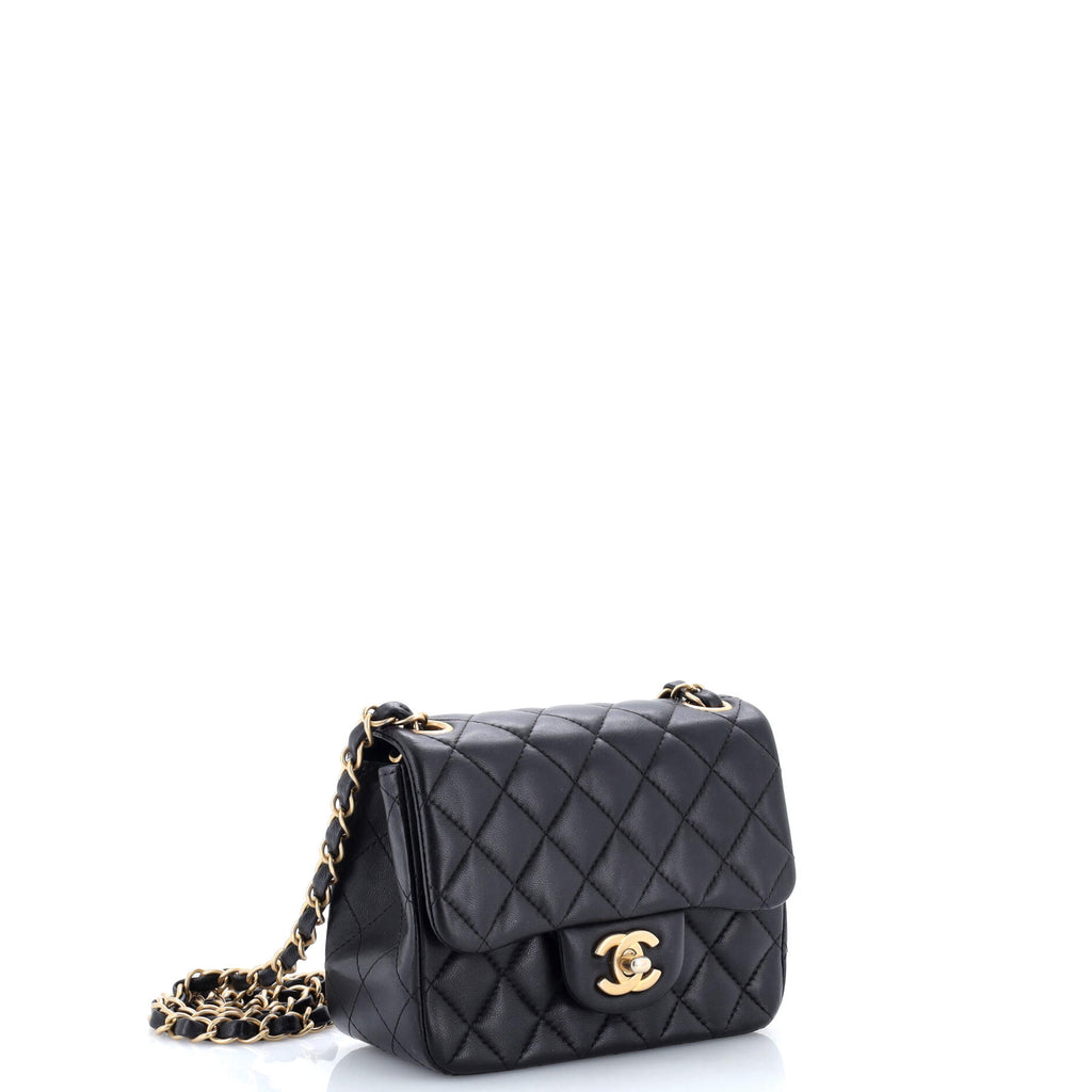 Square Classic Single Flap Bag Quilted Lambskin Mini