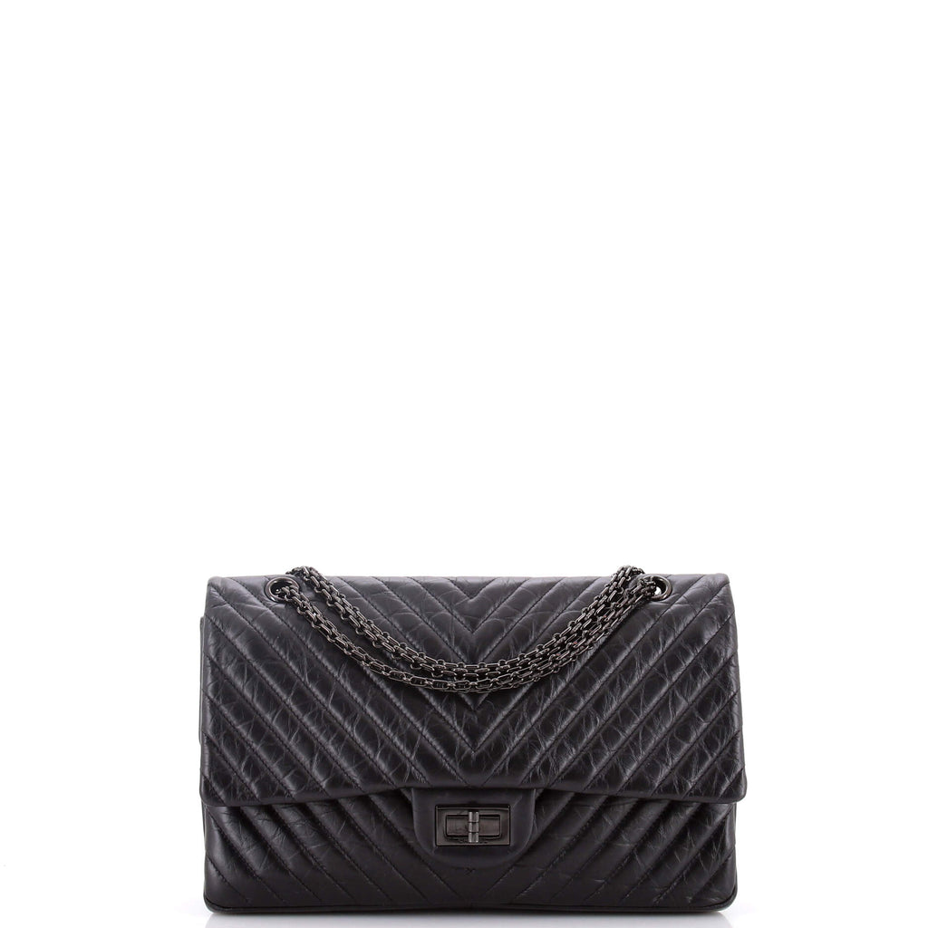 So Black Reissue 2.55 Flap Bag Chevron Aged Calfskin 227