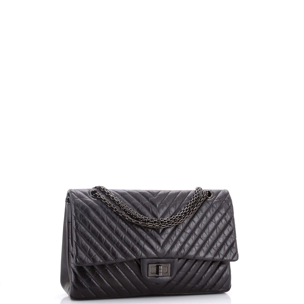 So Black Reissue 2.55 Flap Bag Chevron Aged Calfskin 227