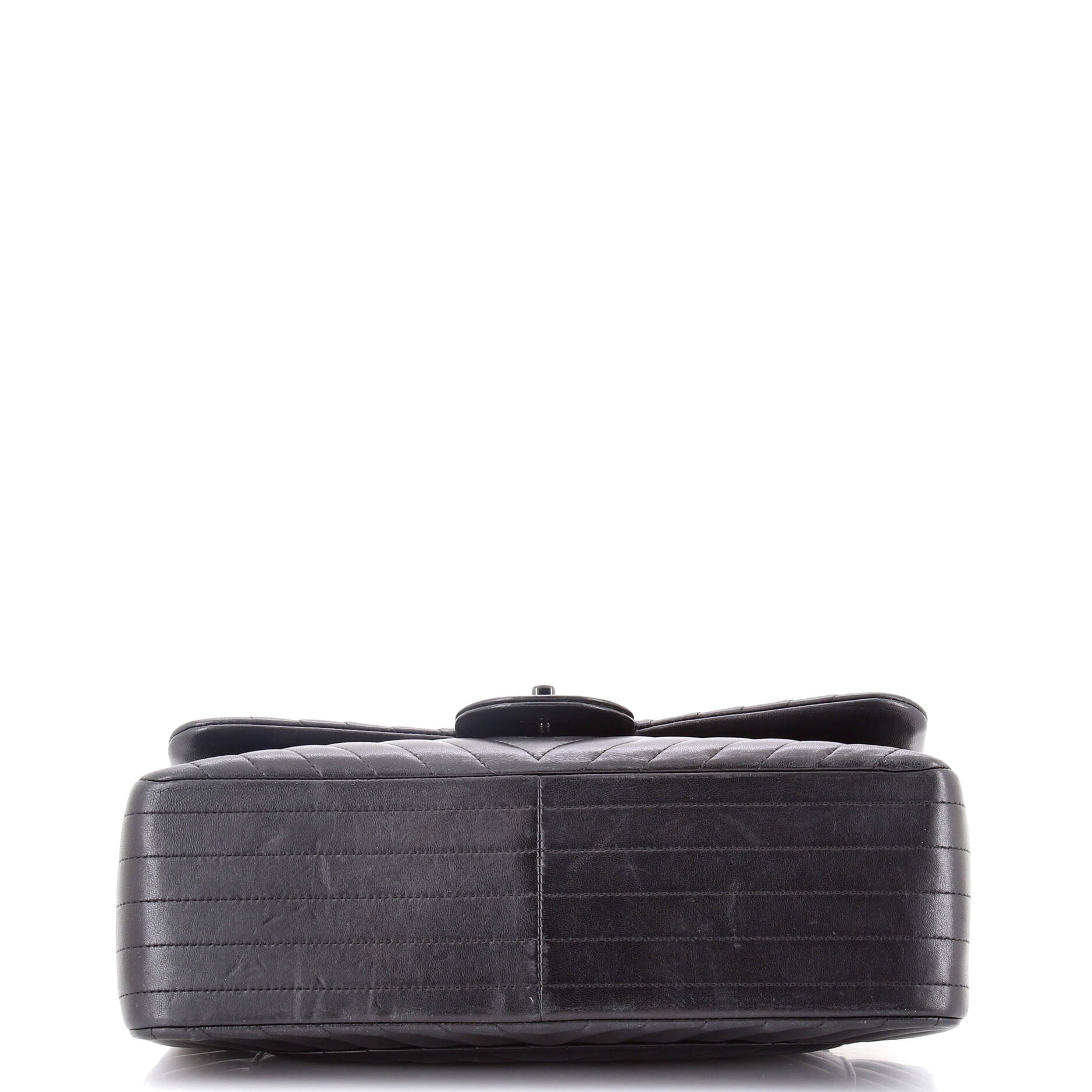 So Black Classic Double Flap Bag Chevron Lambskin Jumbo