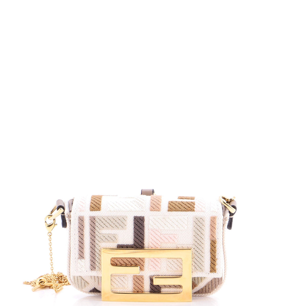 Chain Baguette Charm Bag Zucca Embroidered Canvas Nano