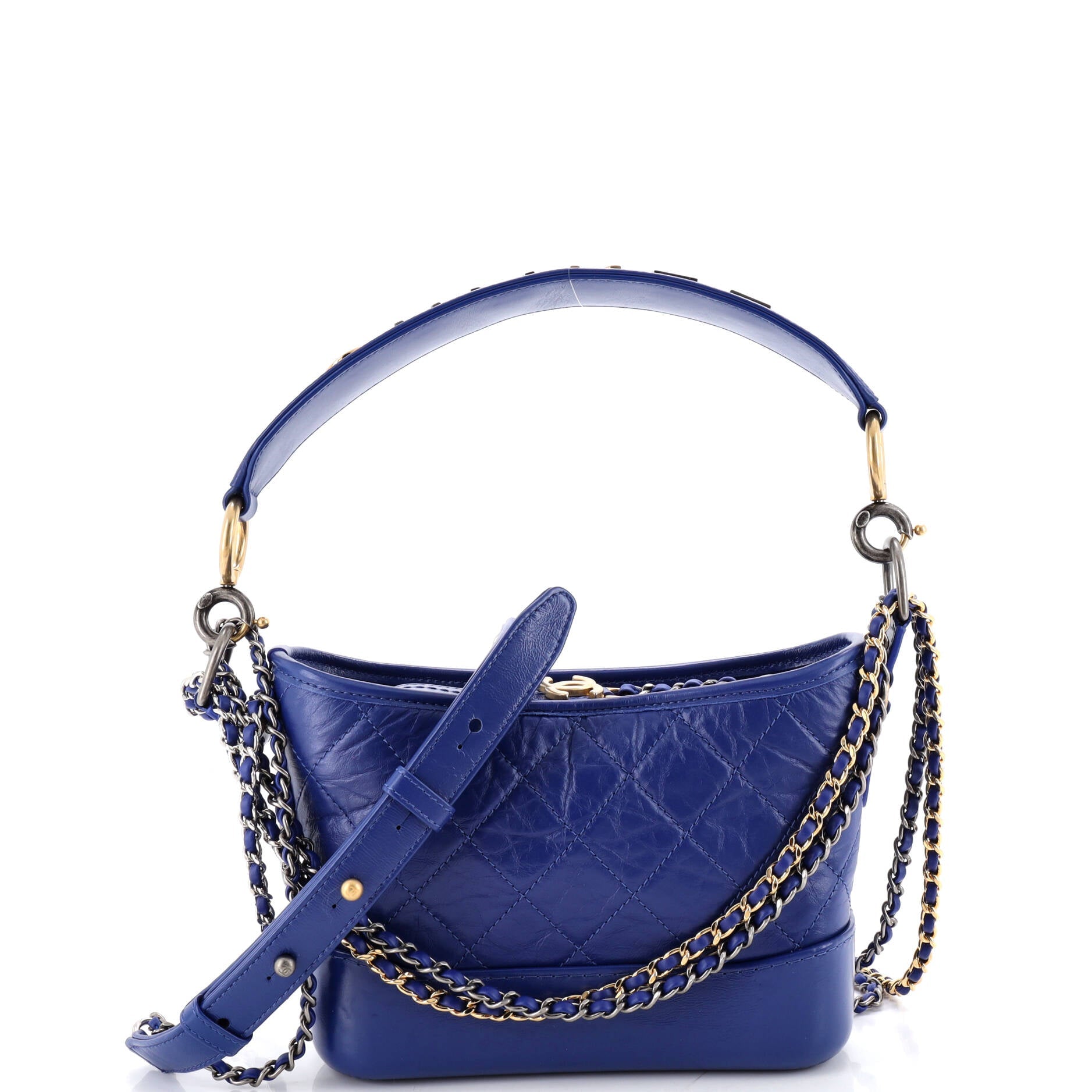 Gabrielle Hobo with Logo Handle Quilted Aged Calfskin Small