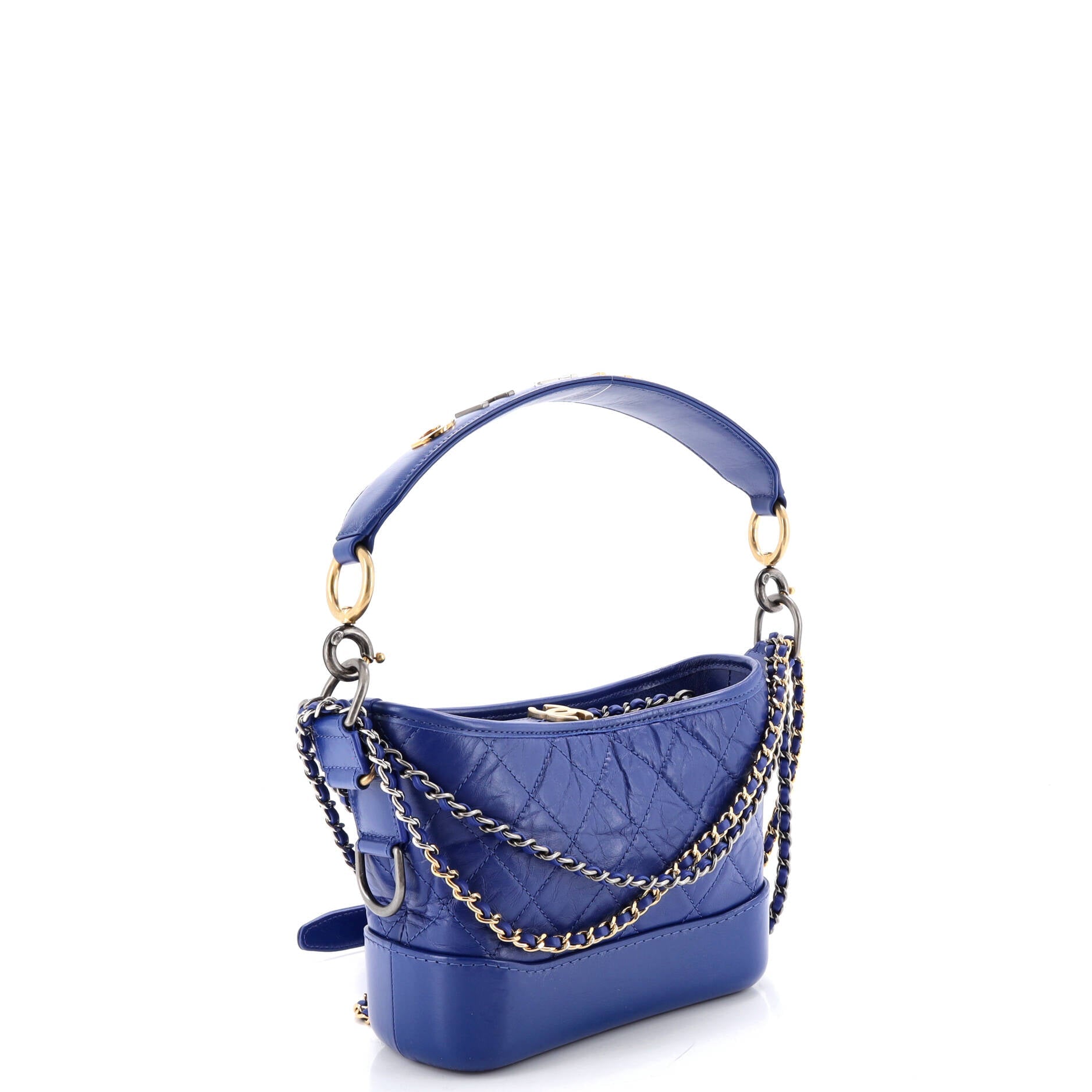 Gabrielle Hobo with Logo Handle Quilted Aged Calfskin Small