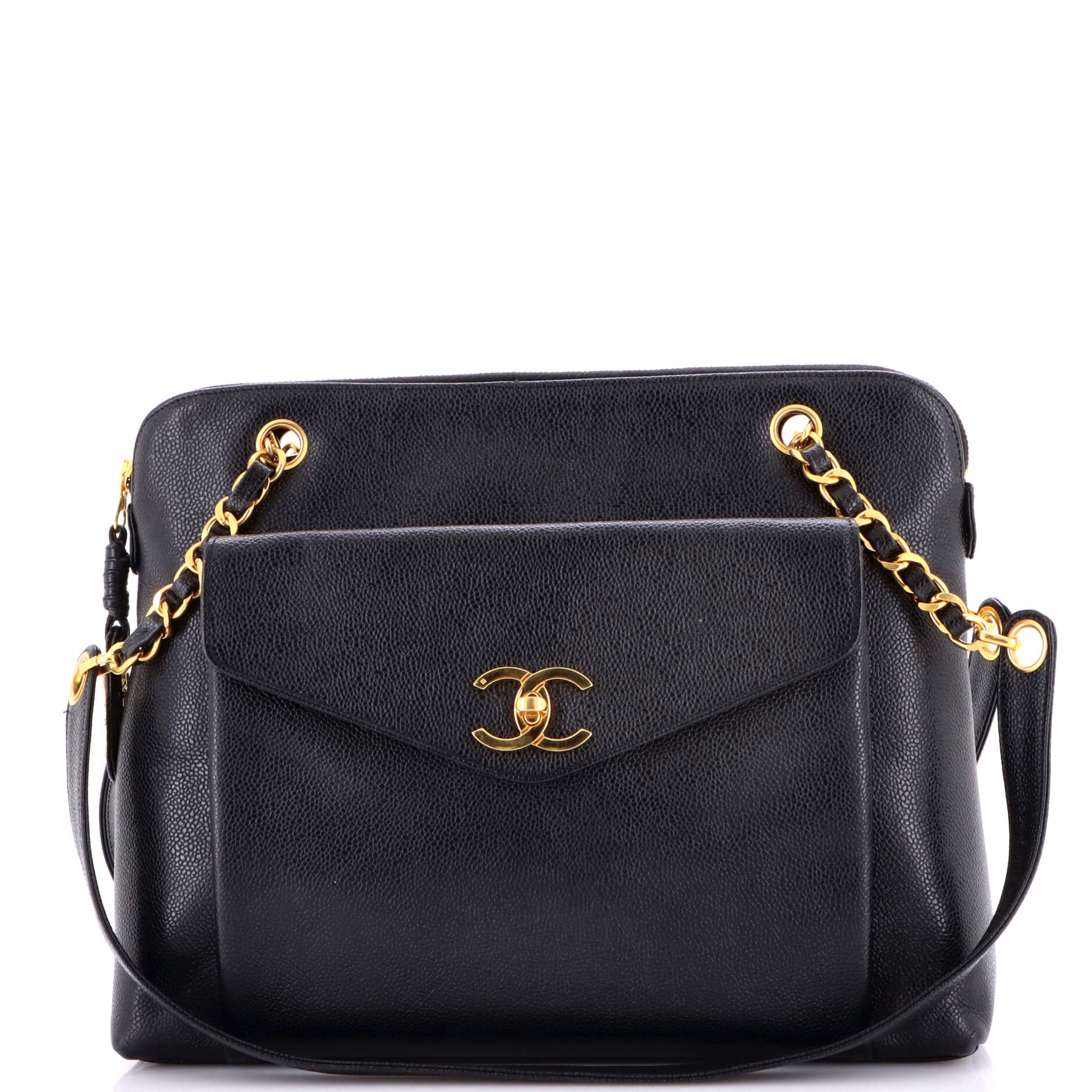 Vintage Front Pocket Tote Caviar Large