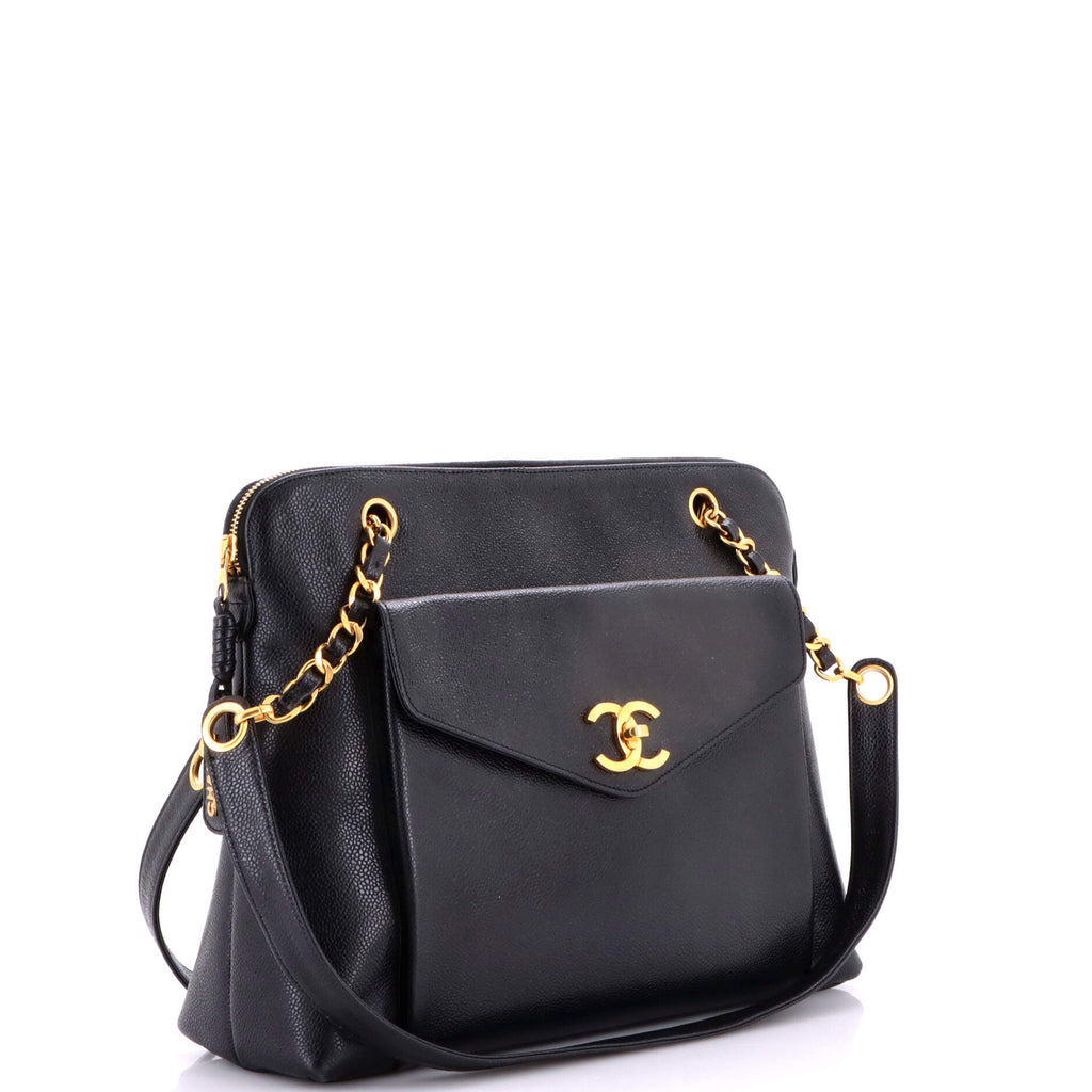 Vintage Front Pocket Tote Caviar Large
