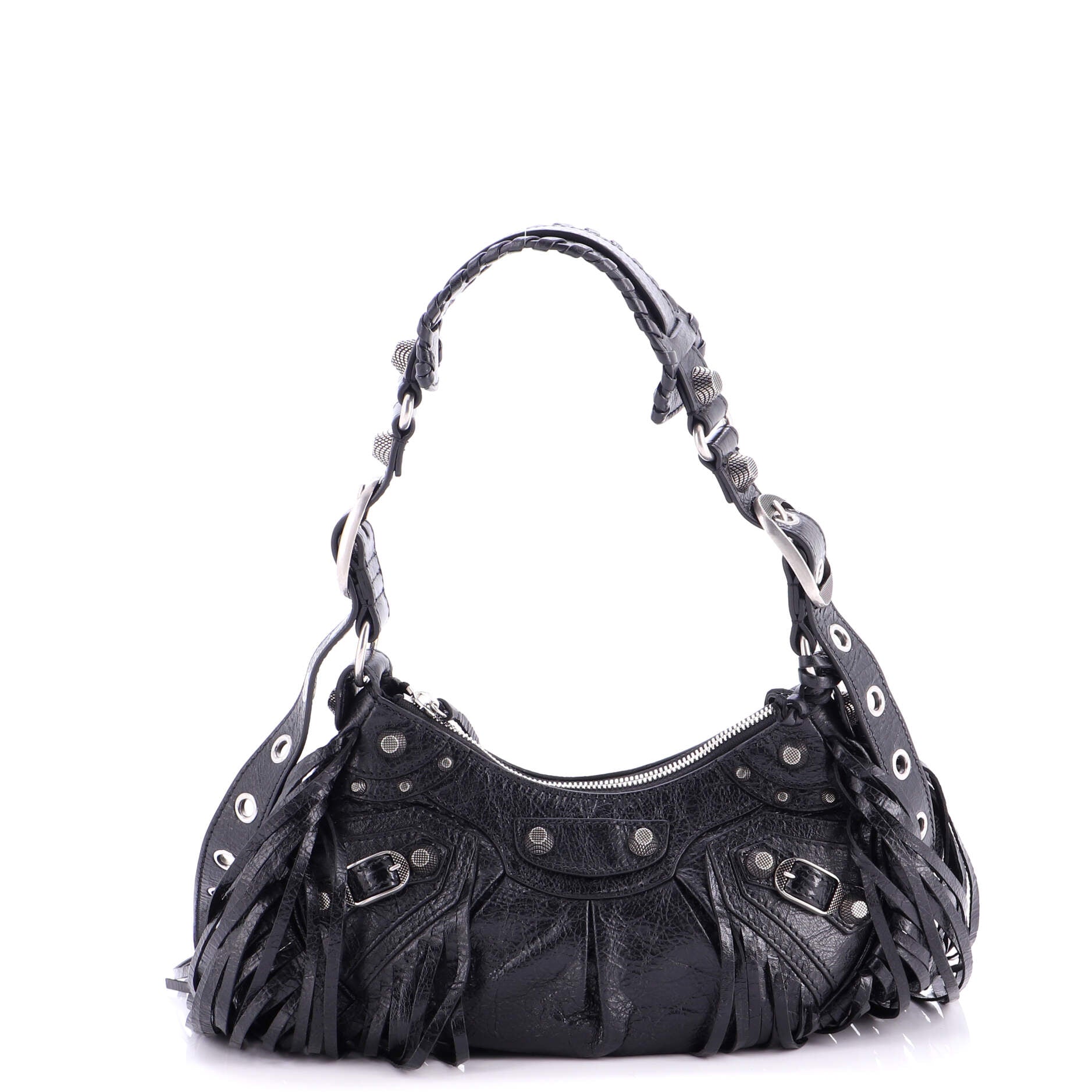 Le Cagole Giant Studs Fringe Shoulder Bag Leather XS