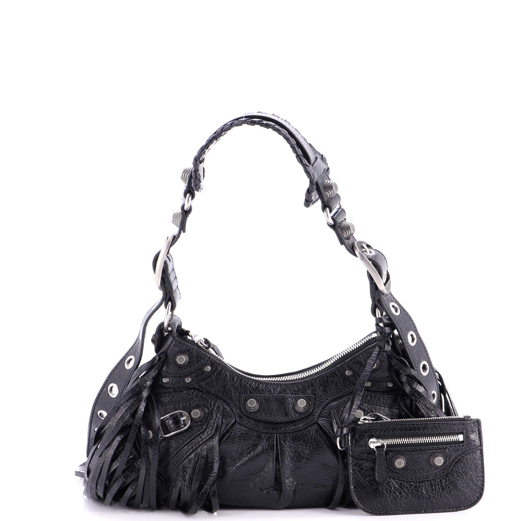 Le Cagole Giant Studs Fringe Shoulder Bag Leather XS
