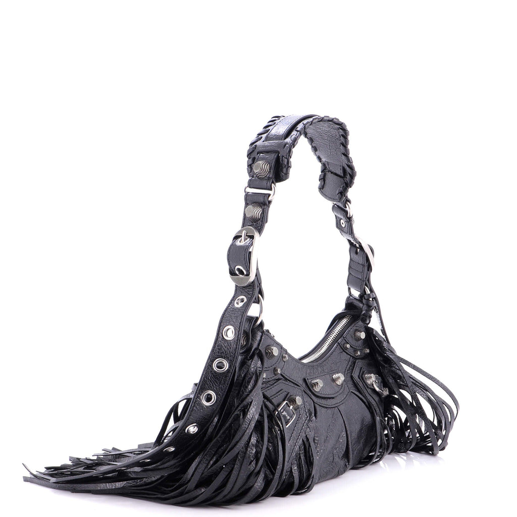 Le Cagole Giant Studs Fringe Shoulder Bag Leather XS