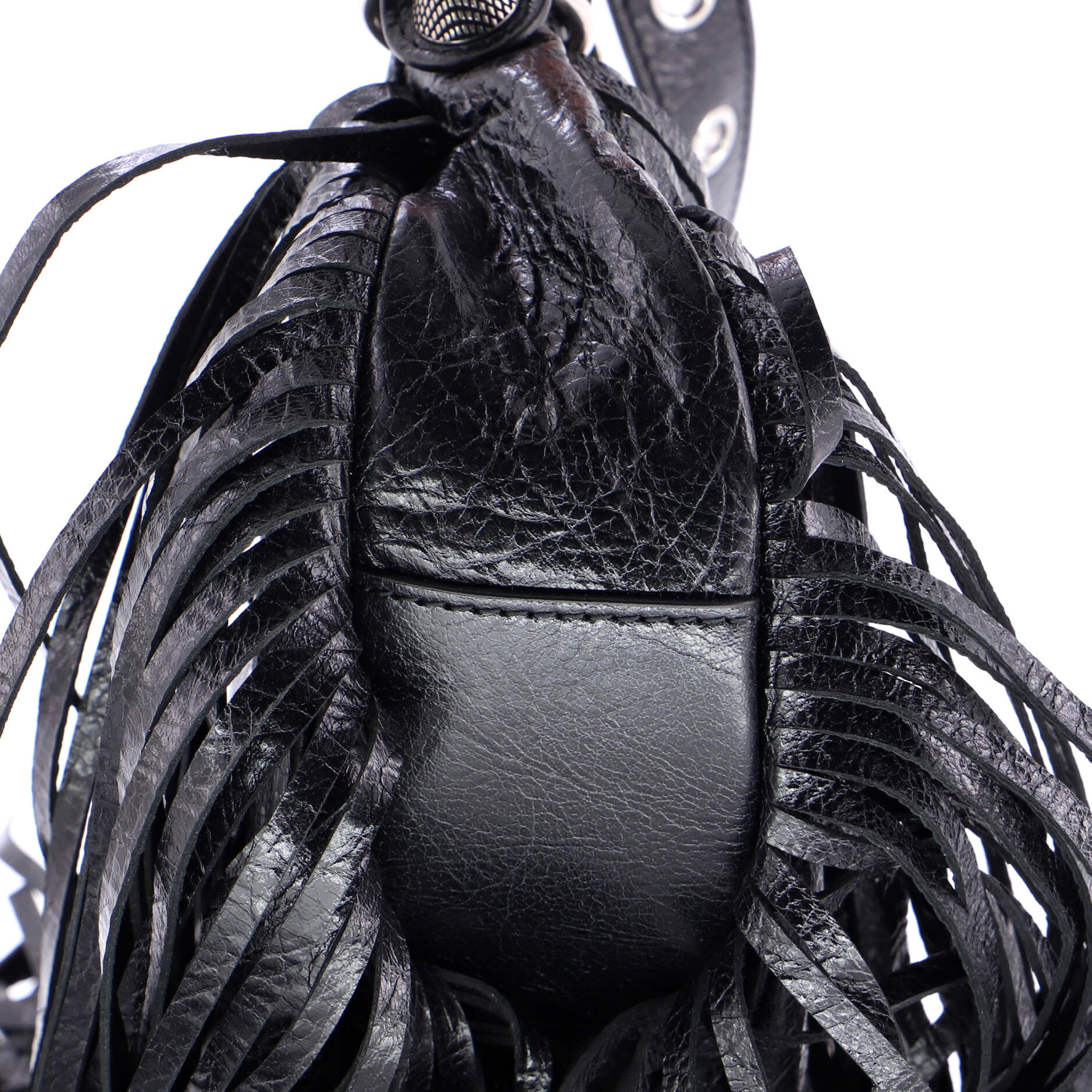 Le Cagole Giant Studs Fringe Shoulder Bag Leather XS