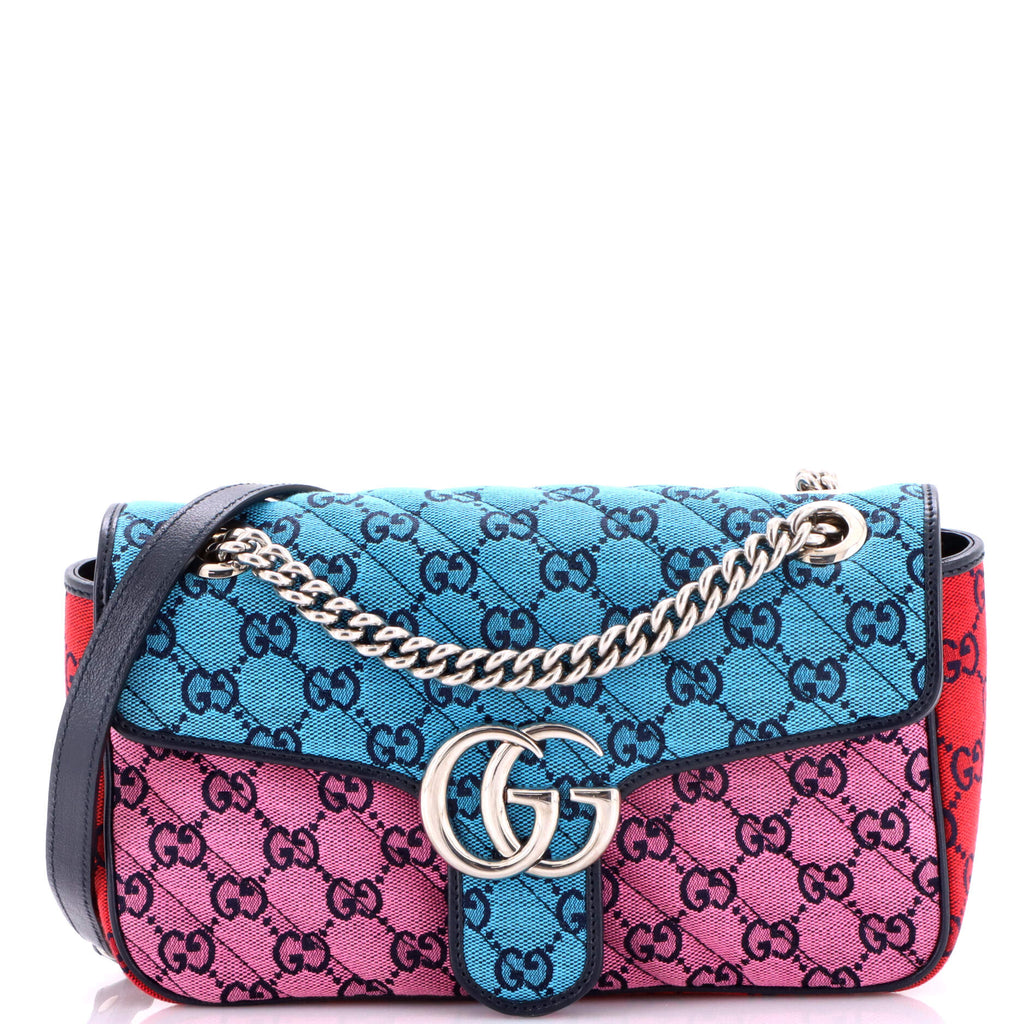 GG Marmont Flap Bag Diagonal Quilted GG Canvas with Leather Small