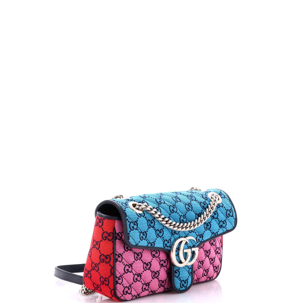 GG Marmont Flap Bag Diagonal Quilted GG Canvas with Leather Small