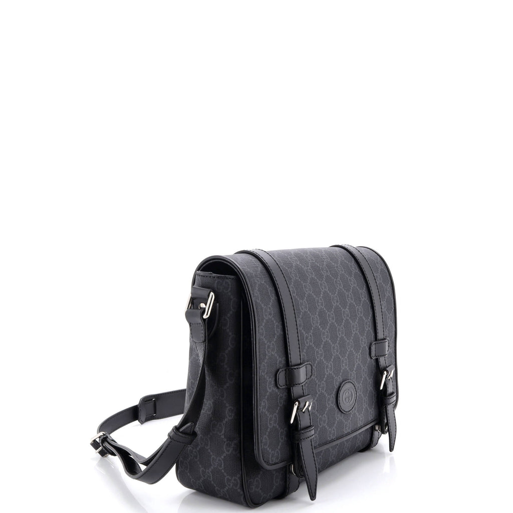 Interlocking G Patch Messenger Bag GG Coated Canvas with Leather Medium