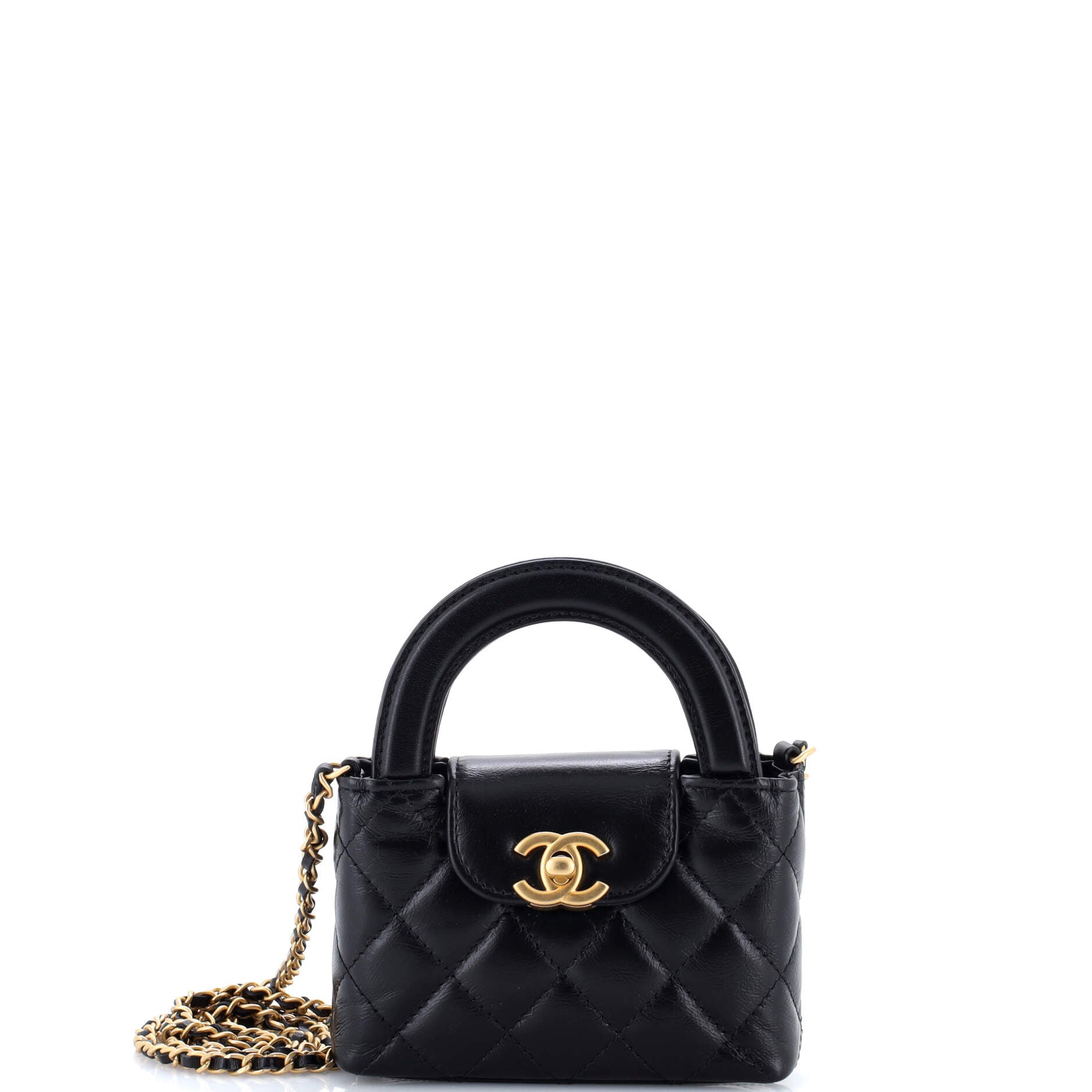 Kelly Top Handle Shopping Bag Quilted Shiny Aged Calfskin Nano