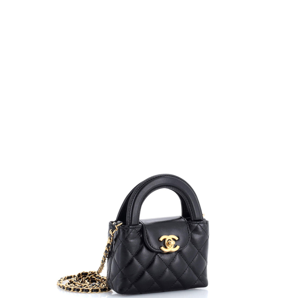 Kelly Top Handle Shopping Bag Quilted Shiny Aged Calfskin Nano