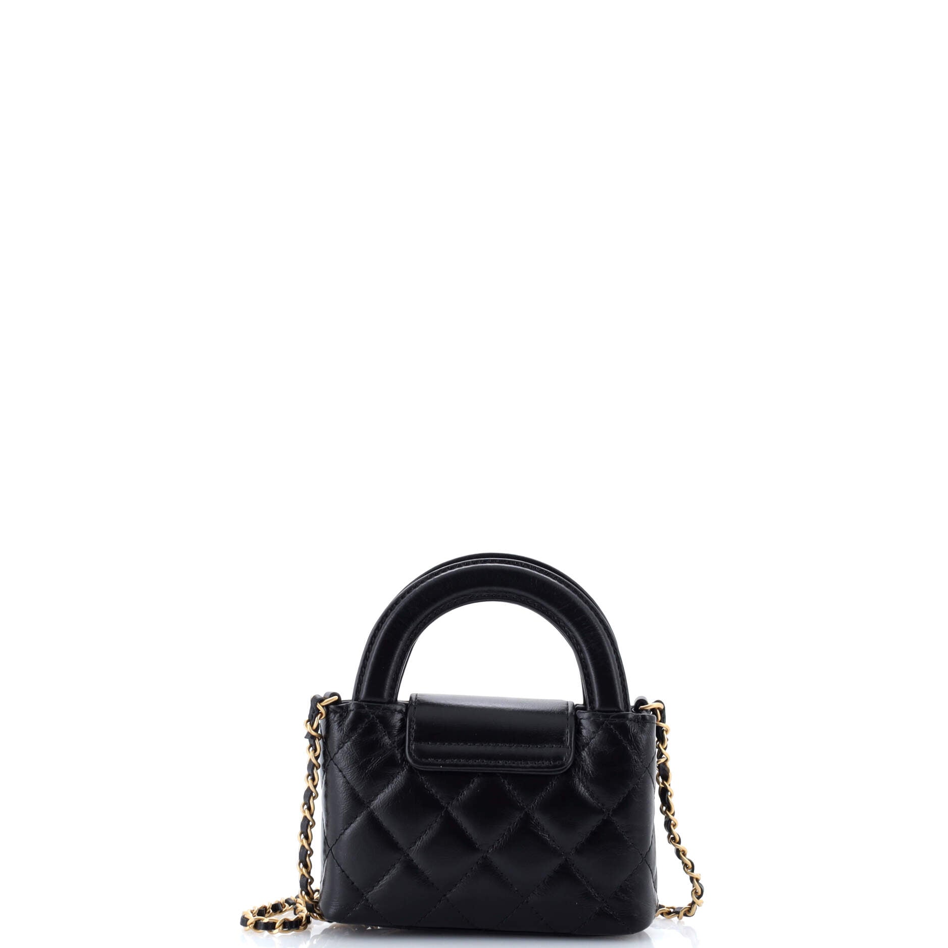 Kelly Top Handle Shopping Bag Quilted Shiny Aged Calfskin Nano