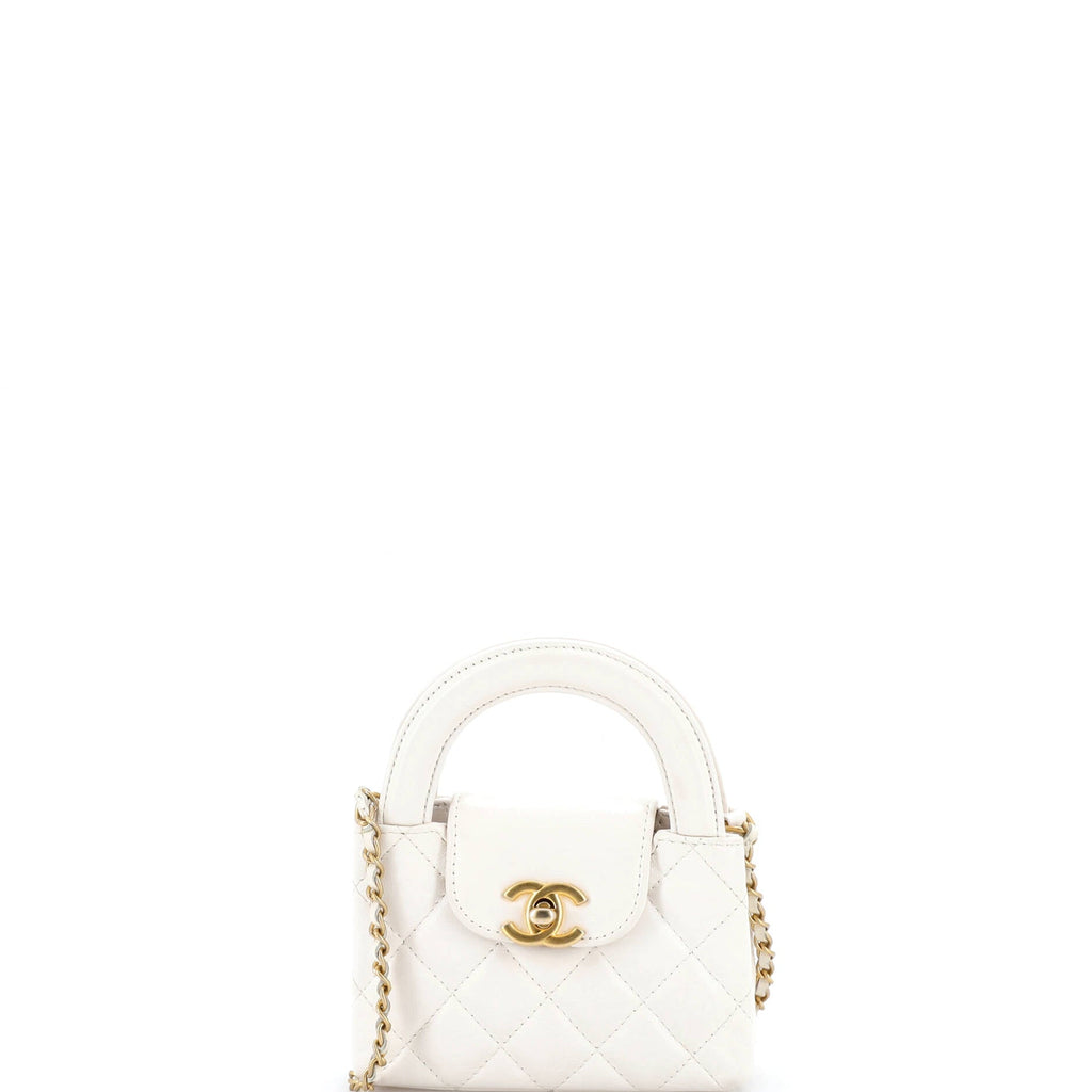Kelly Top Handle Shopping Bag Quilted Shiny Aged Calfskin Nano