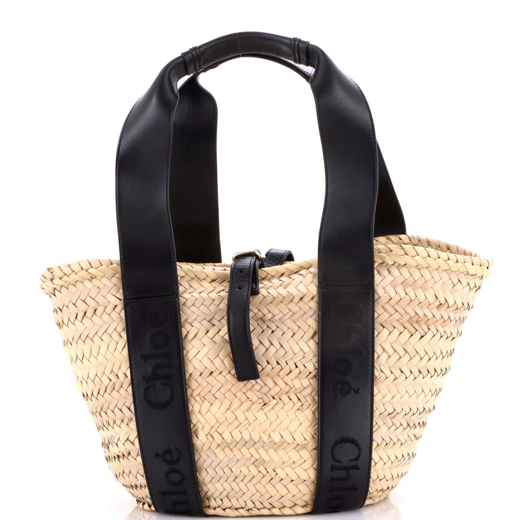 Sense Basket Tote Raffia with Leather Medium