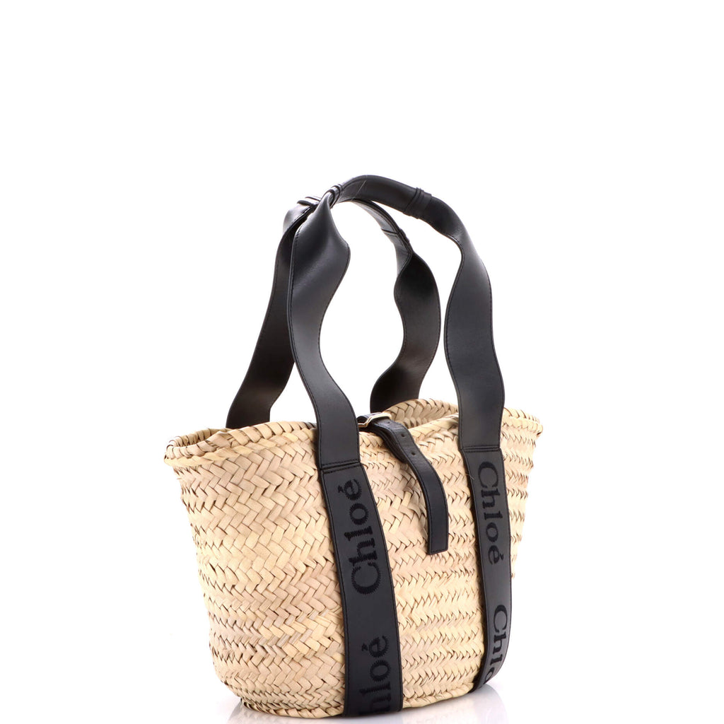 Sense Basket Tote Raffia with Leather Medium