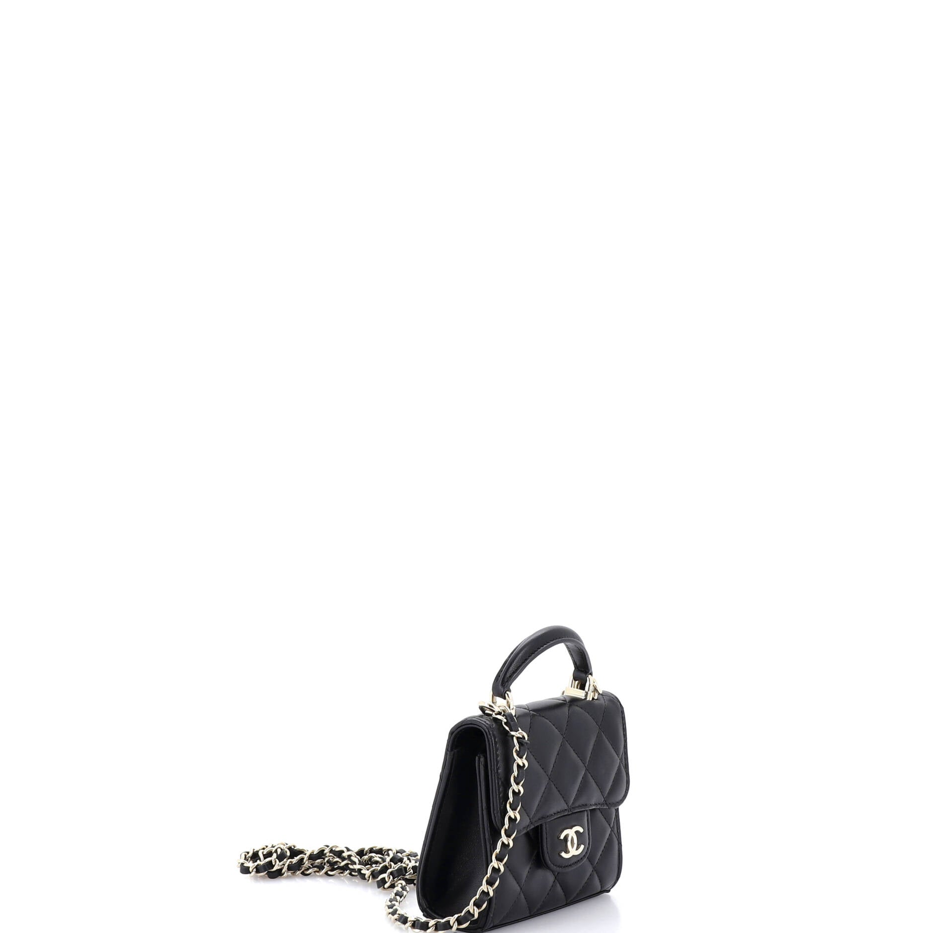 Square Classic Flap Top Handle Clutch with Chain Quilted Lambskin
