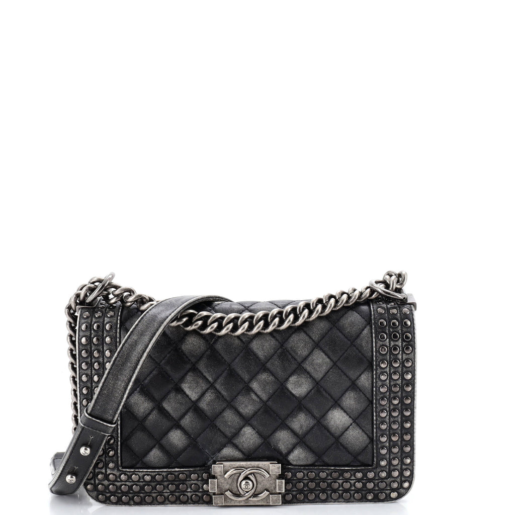 Paris-Dallas Boy Flap Bag Studded Quilted Distressed Calfskin Old Medium