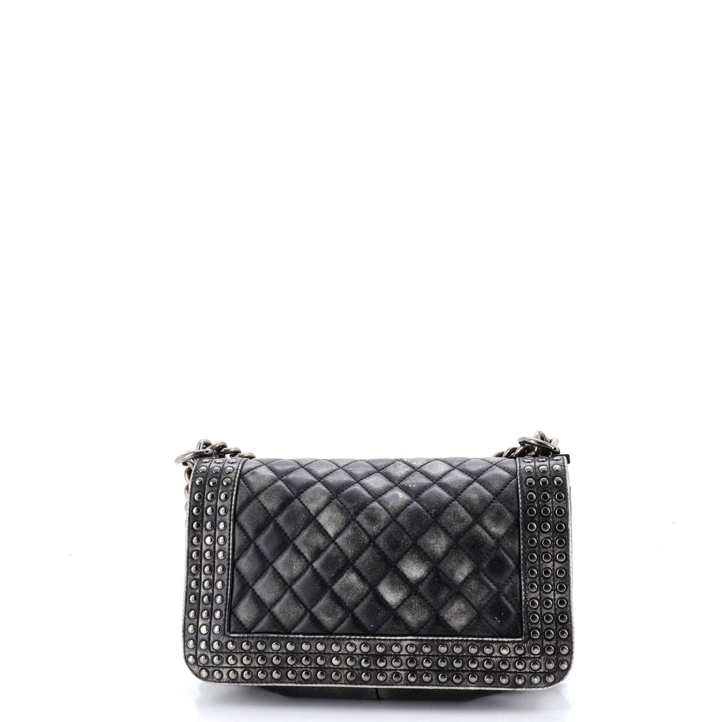 Paris-Dallas Boy Flap Bag Studded Quilted Distressed Calfskin Old Medium