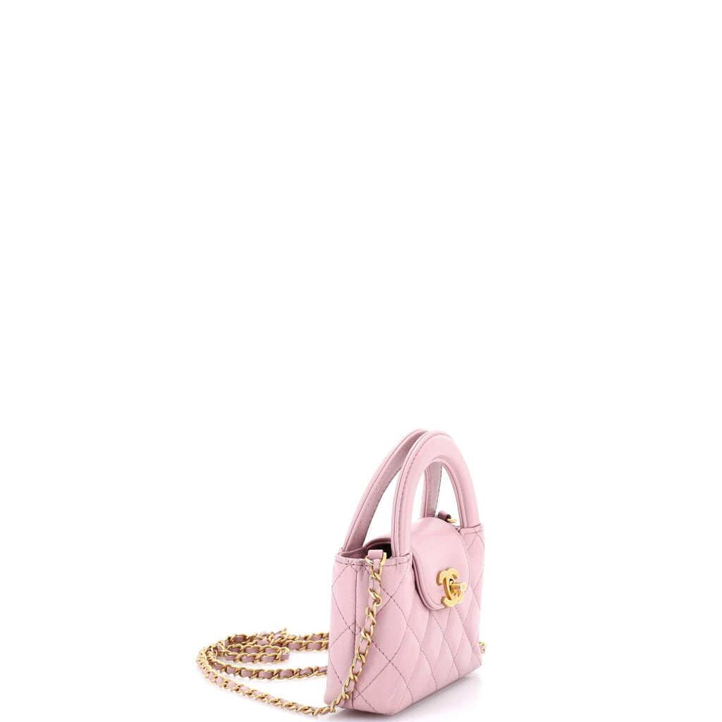 Kelly Top Handle Shopping Bag Quilted Shiny Aged Calfskin Nano