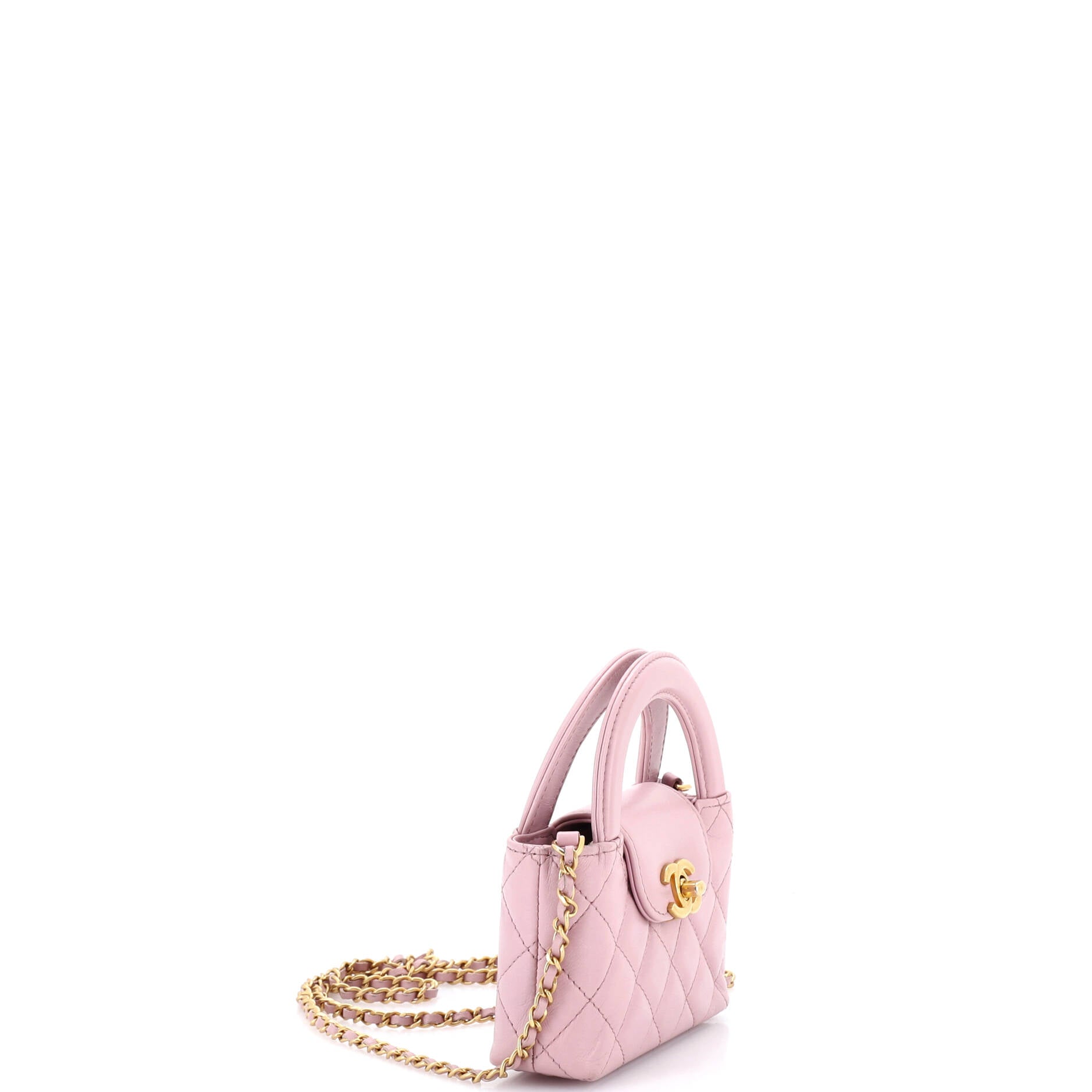 Kelly Top Handle Shopping Bag Quilted Shiny Aged Calfskin Nano