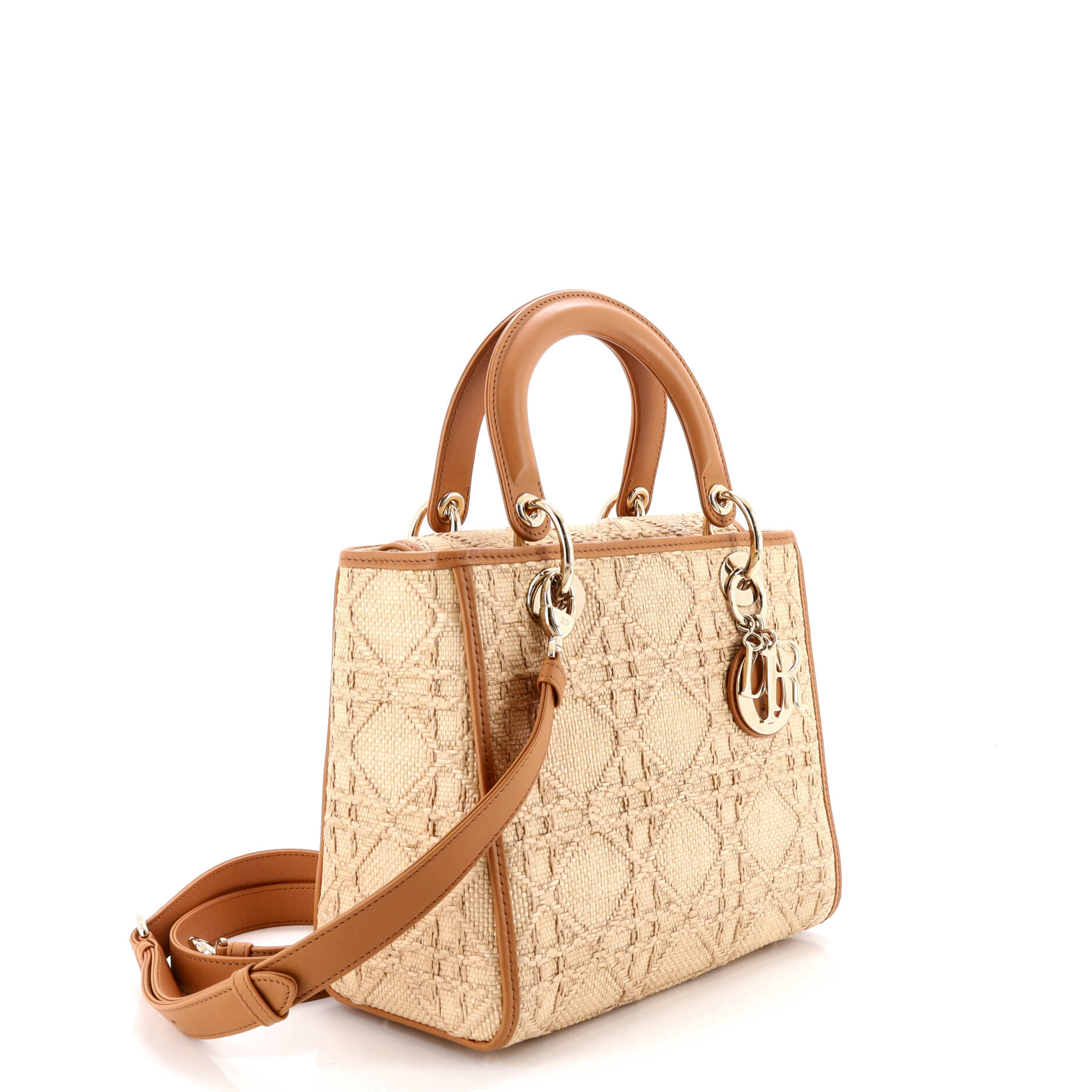 Lady Dior Bag Cannage Embroidered Raffia with Leather Medium