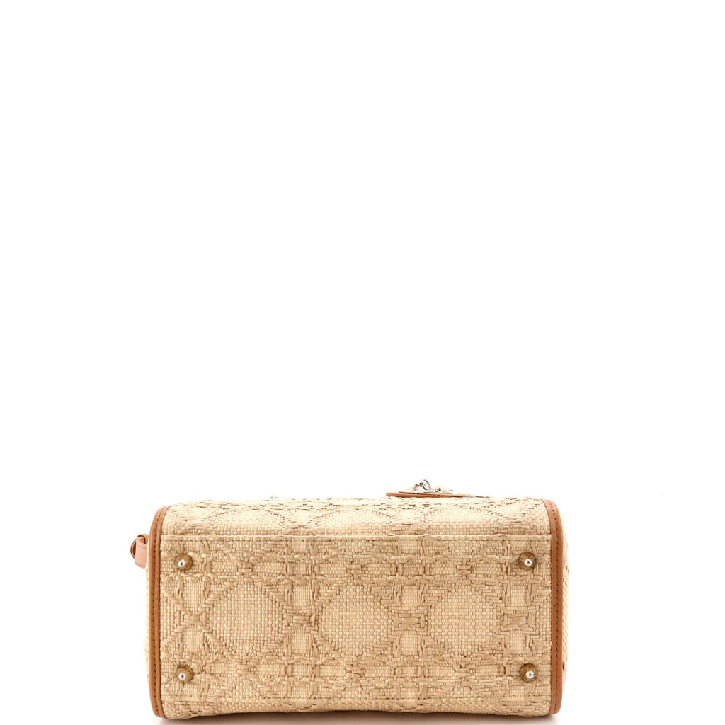 Lady Dior Bag Cannage Embroidered Raffia with Leather Medium