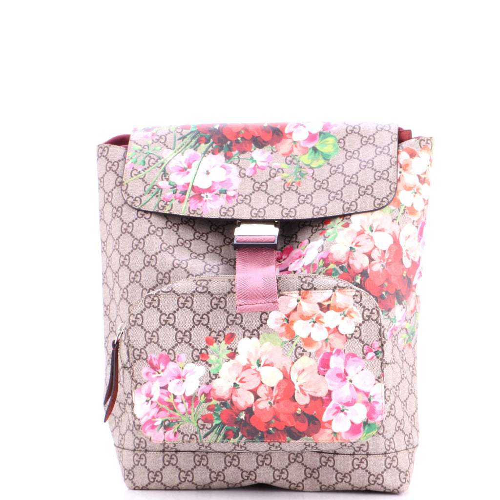 Buckle Backpack Blooms Print GG Coated Canvas Small