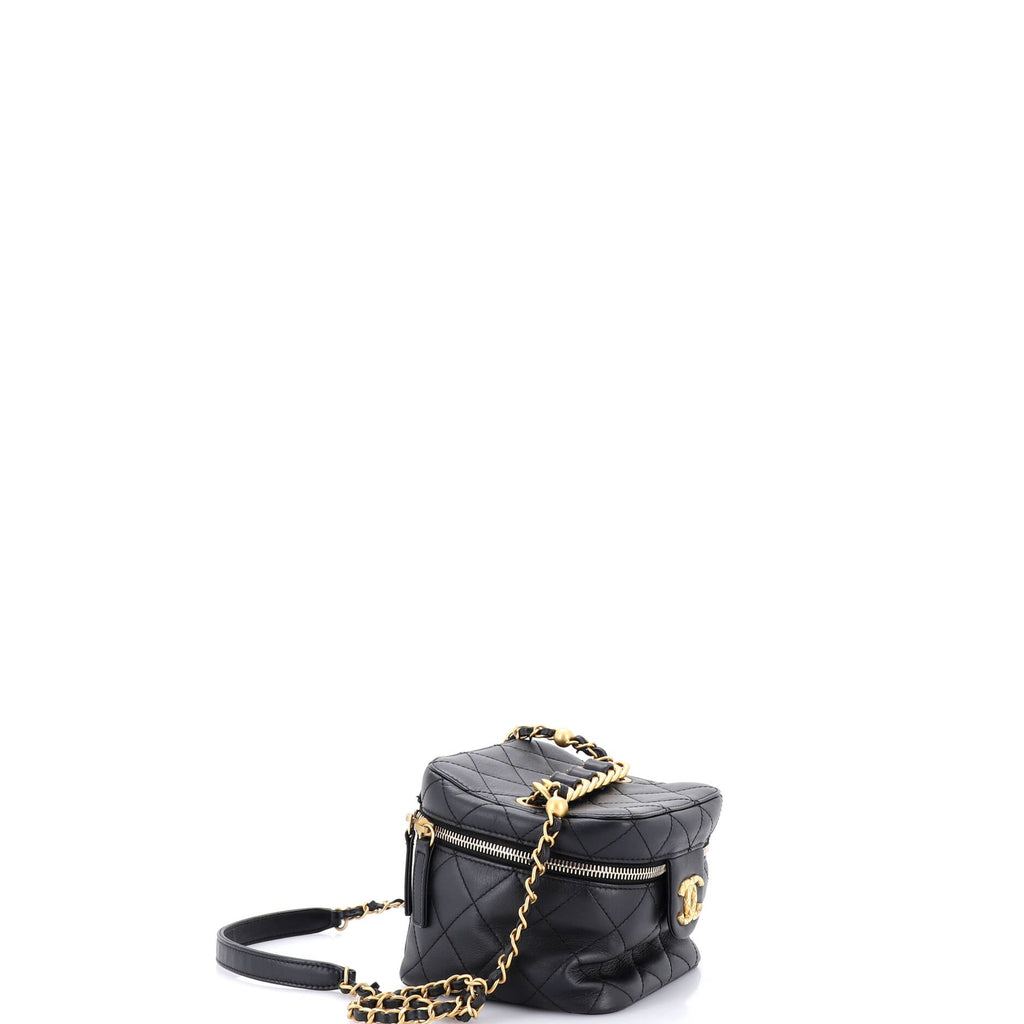 Chain Bar Vanity Case with Chain Quilted Calfskin Small