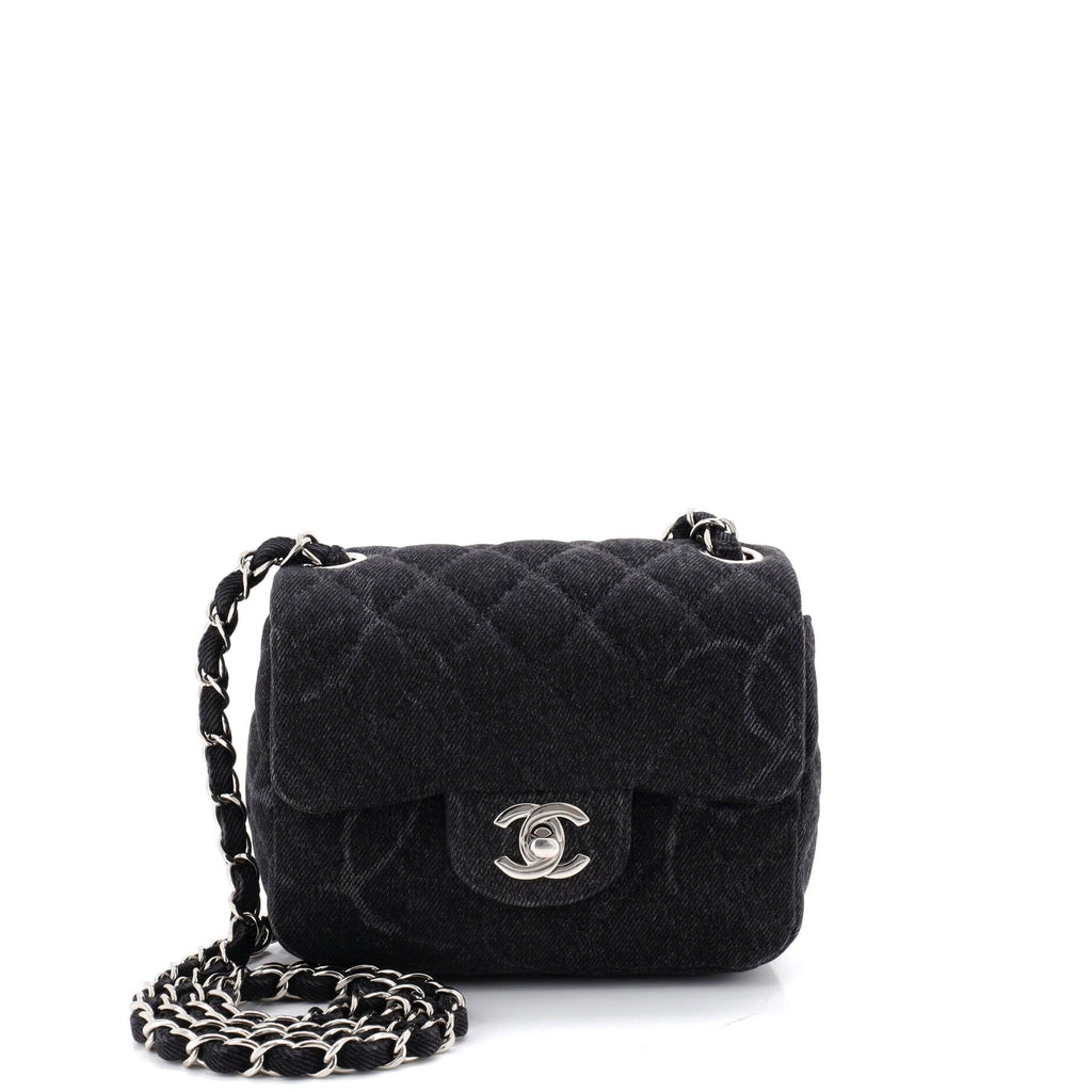 Square Classic Single Flap Bag Quilted CC Printed Denim Mini