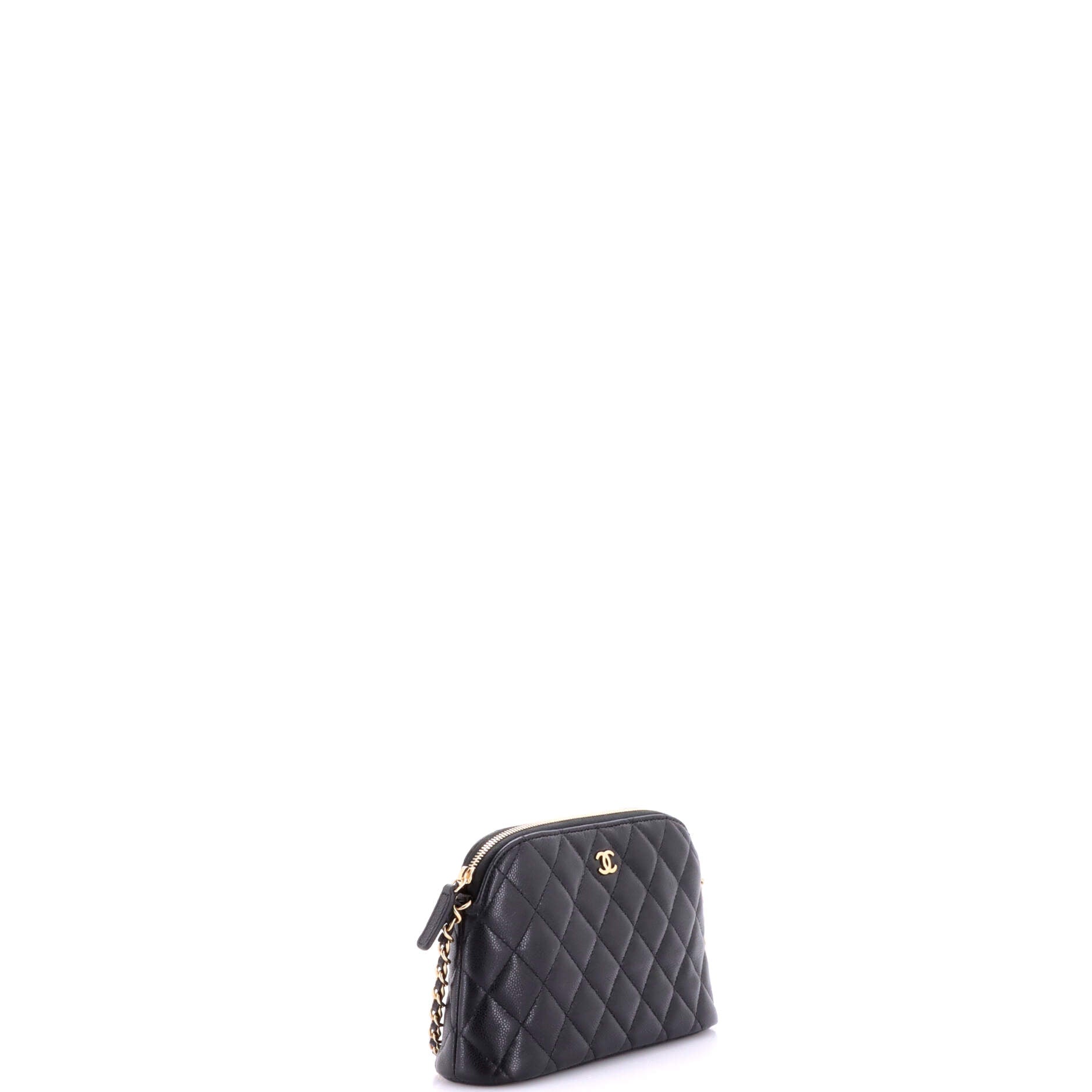 CC Dome Zip Clutch with Chain Quilted Caviar Small