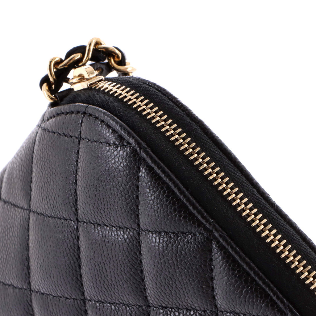 CC Dome Zip Clutch with Chain Quilted Caviar Small