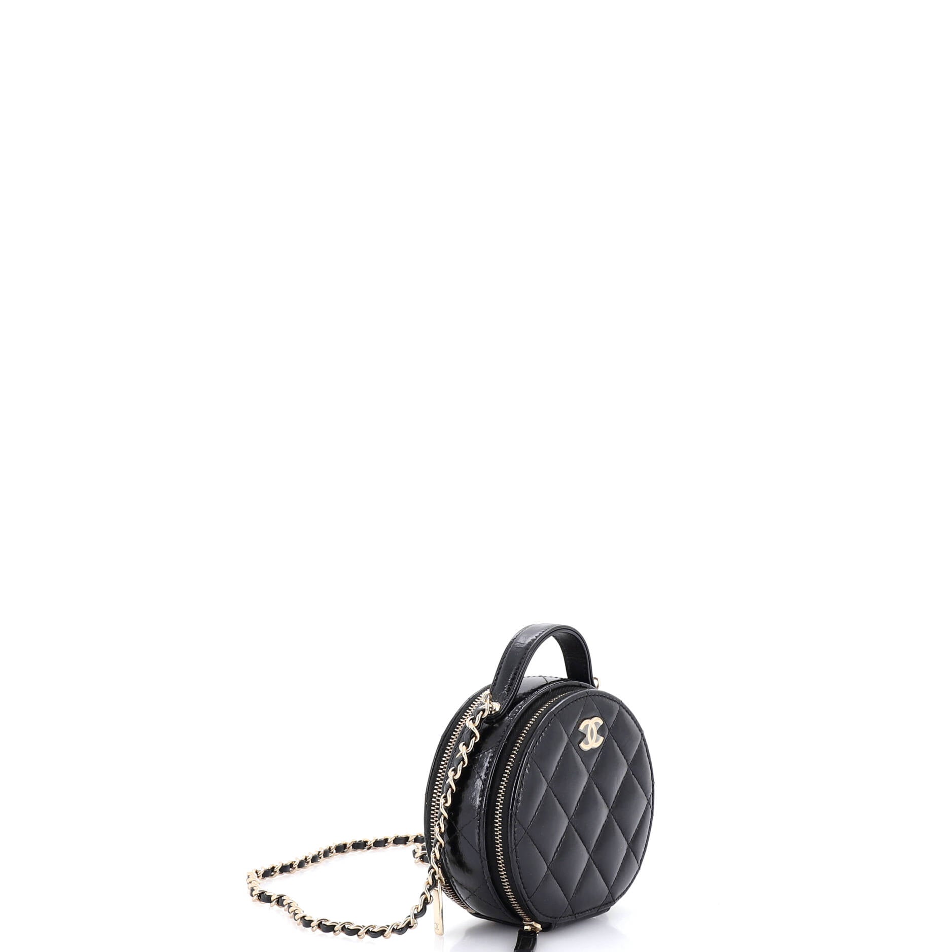 Handle with Care Round Vanity Case with Chain Quilted Lambskin Small