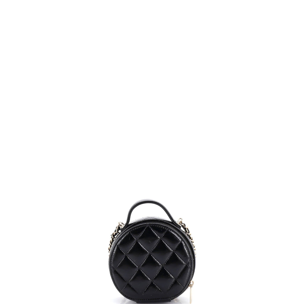 Handle with Care Round Vanity Case with Chain Quilted Lambskin Small