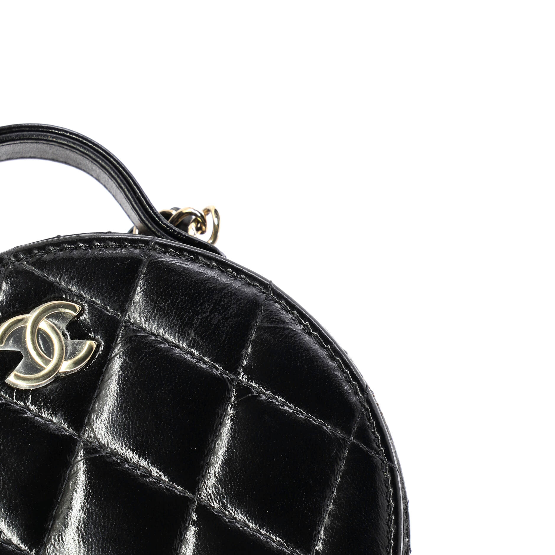 Handle with Care Round Vanity Case with Chain Quilted Lambskin Small