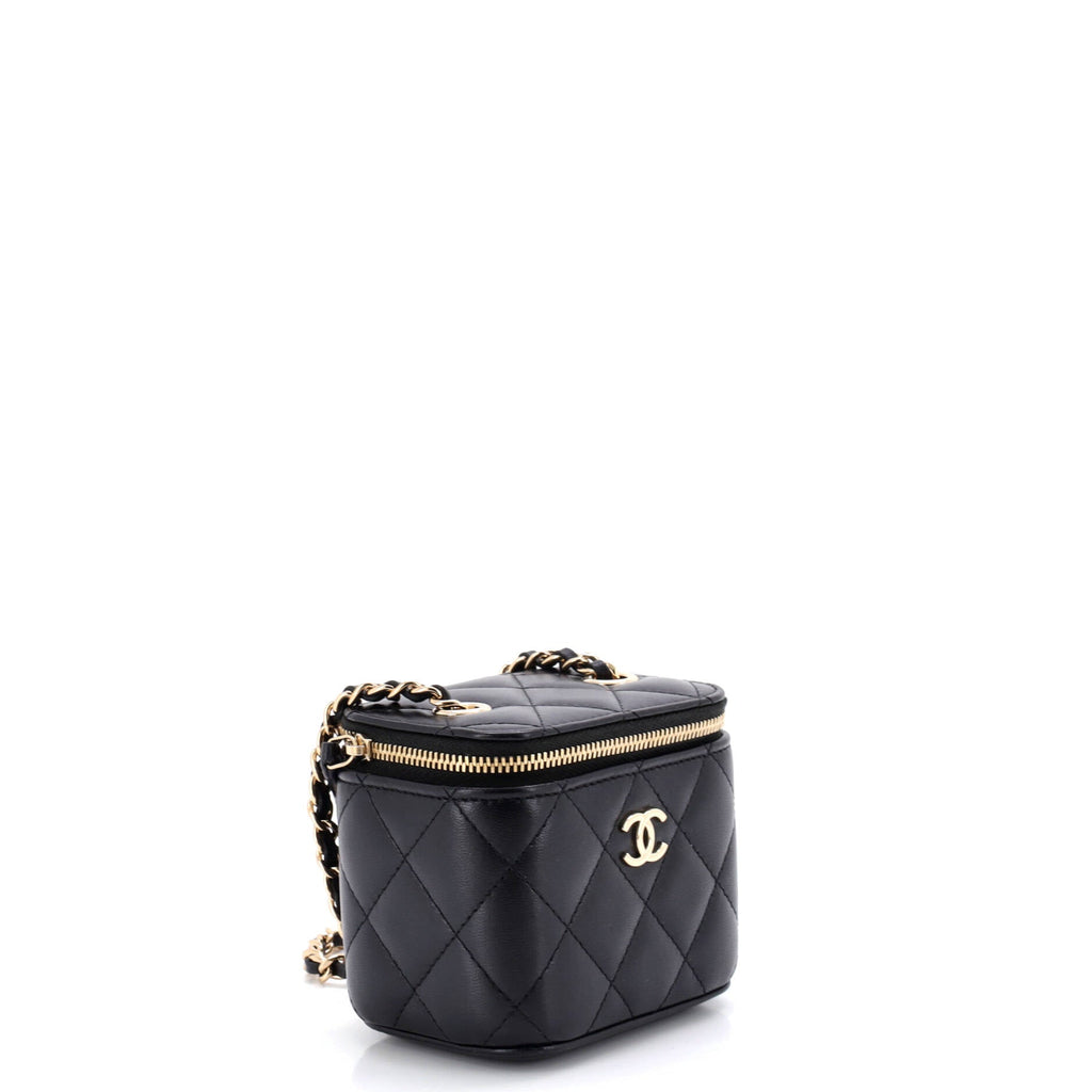 Camellia Bow Vanity Case with Chain Quilted Lambskin Mini