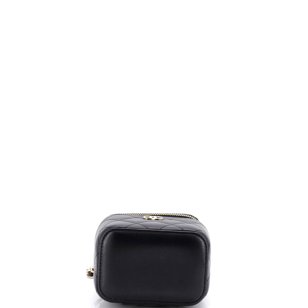 Camellia Bow Vanity Case with Chain Quilted Lambskin Mini