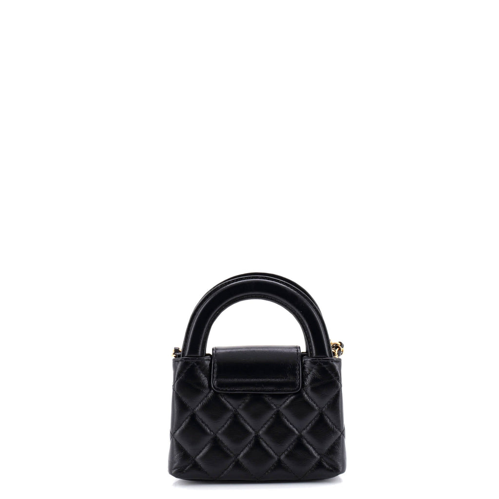 Kelly Top Handle Shopping Bag Quilted Shiny Aged Calfskin Nano