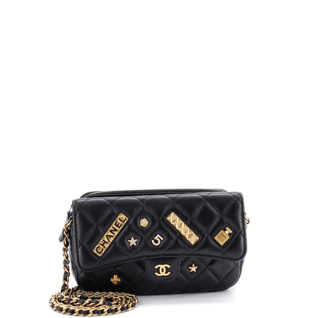 Lucky Charms Classic Flap Phone Holder with Chain Quilted Lambskin